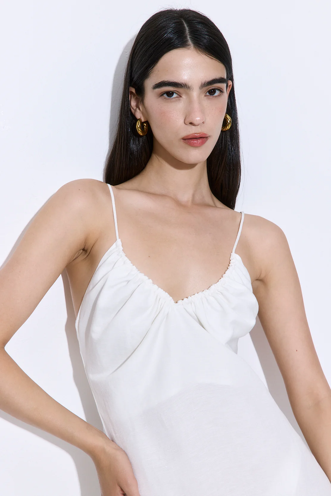 Gathered Neck Linen Maxi Dress - Image 5