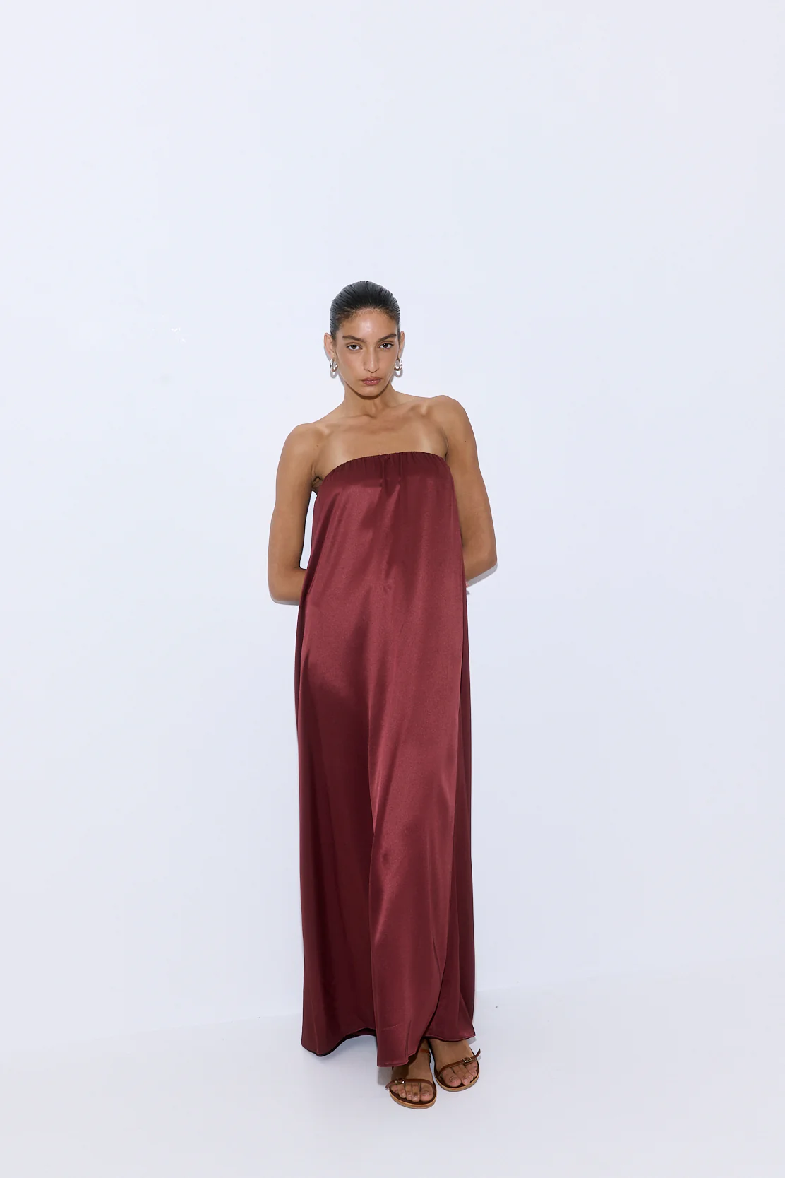 Gathered Strapless Satin Dress - Image 3
