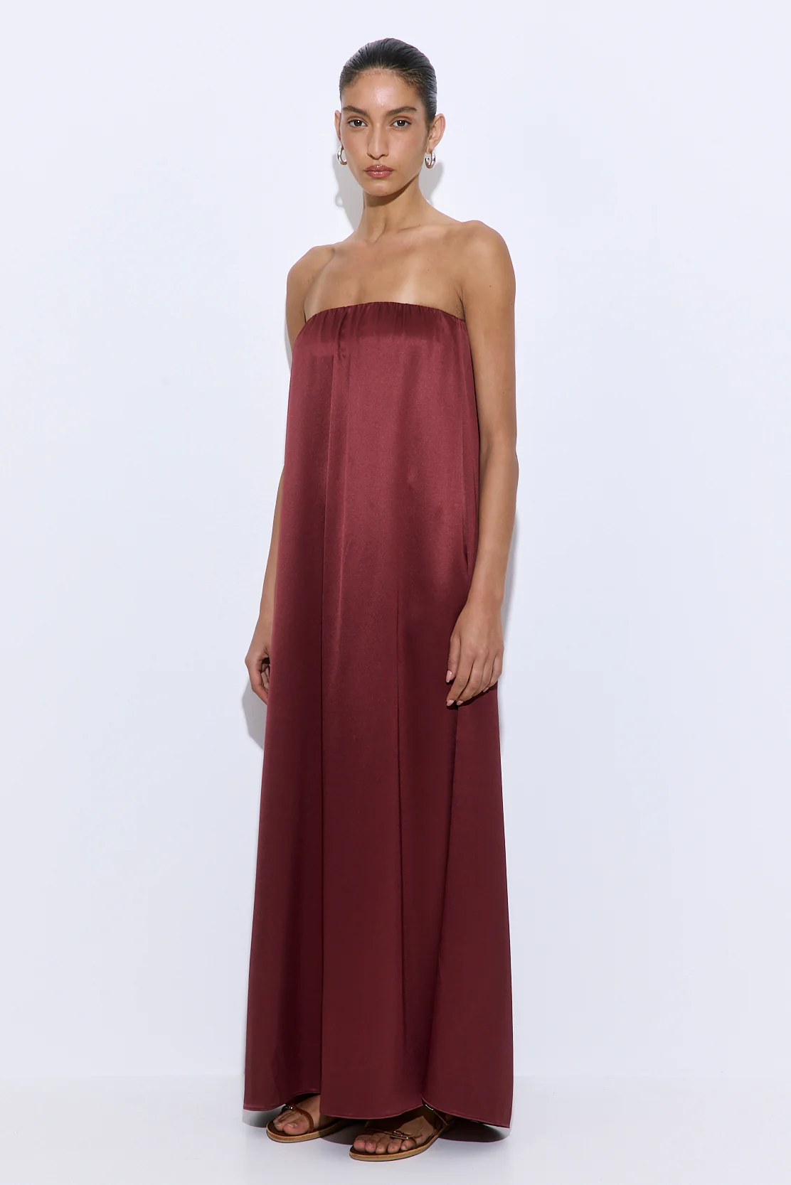 Gathered Strapless Satin Dress - Image 4