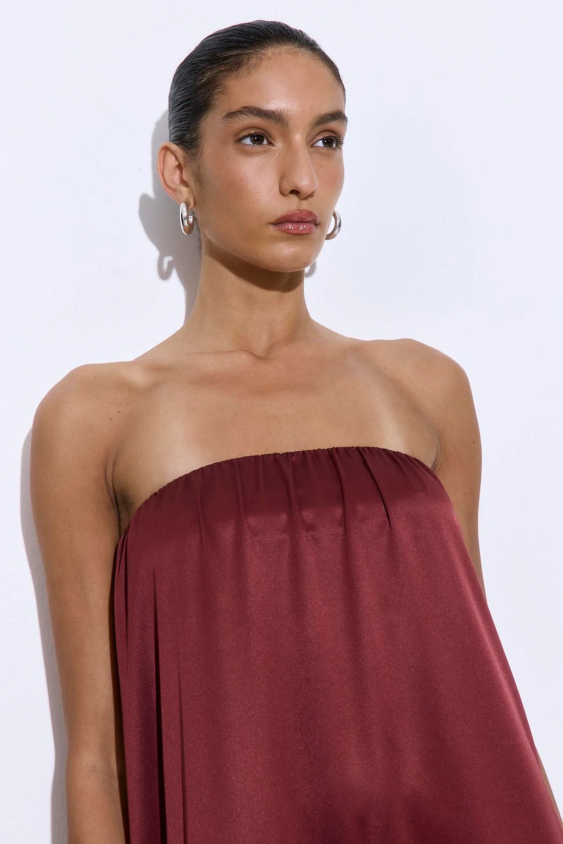 Gathered Strapless Satin Dress - Image 6