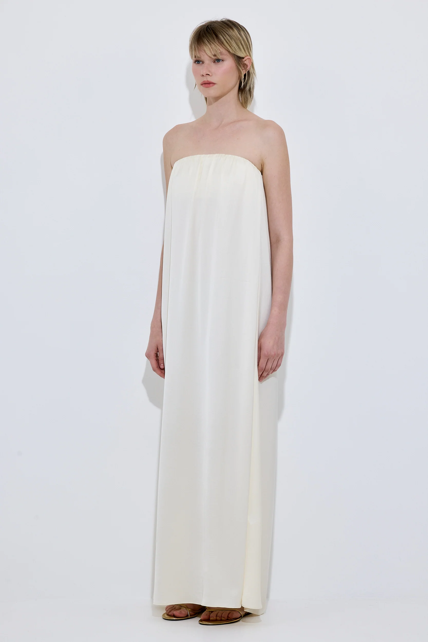 Gathered Strapless Satin Dress - Image 3
