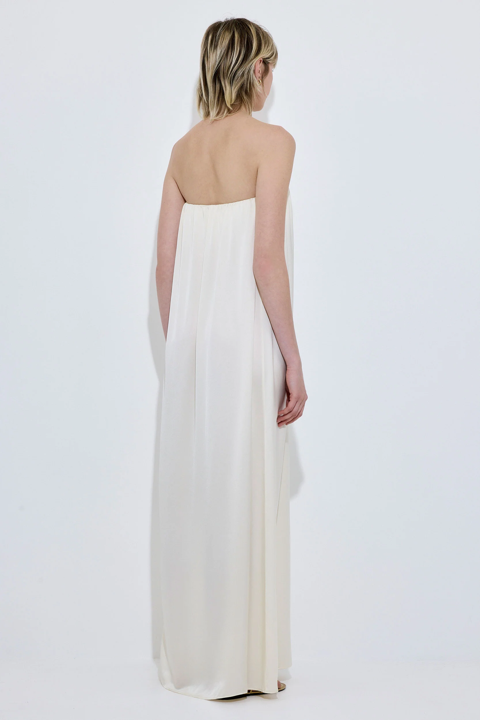 Gathered Strapless Satin Dress - Image 4