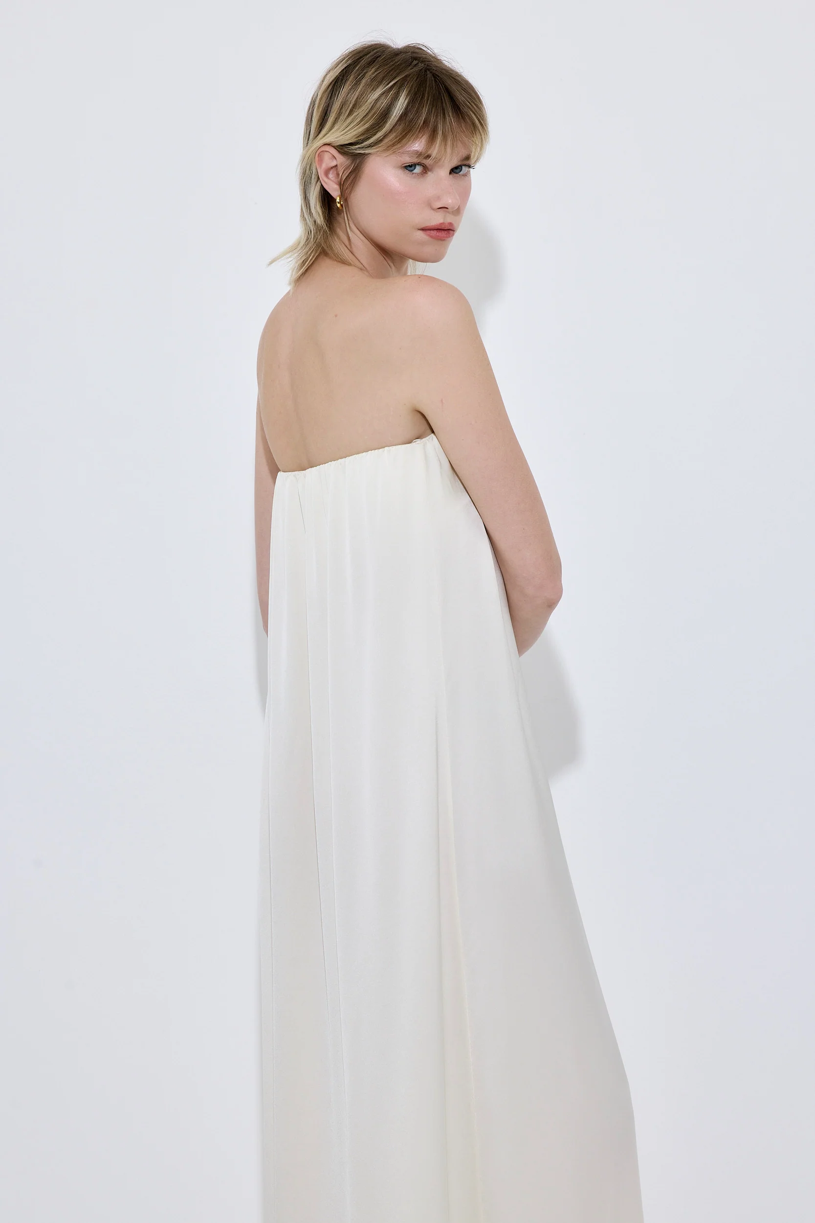 Gathered Strapless Satin Dress - Image 5