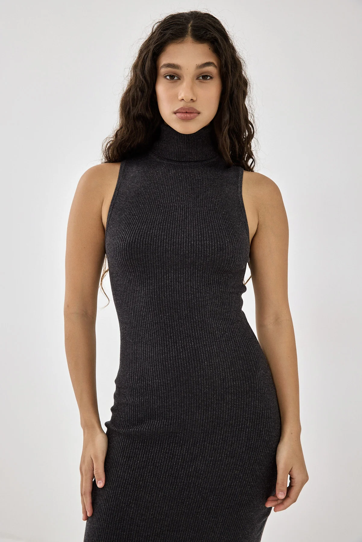 Glitter Ribbed Turtleneck Dress - Image 3