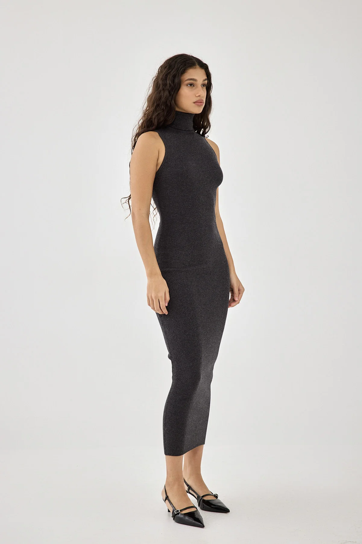 Glitter Ribbed Turtleneck Dress - Image 4