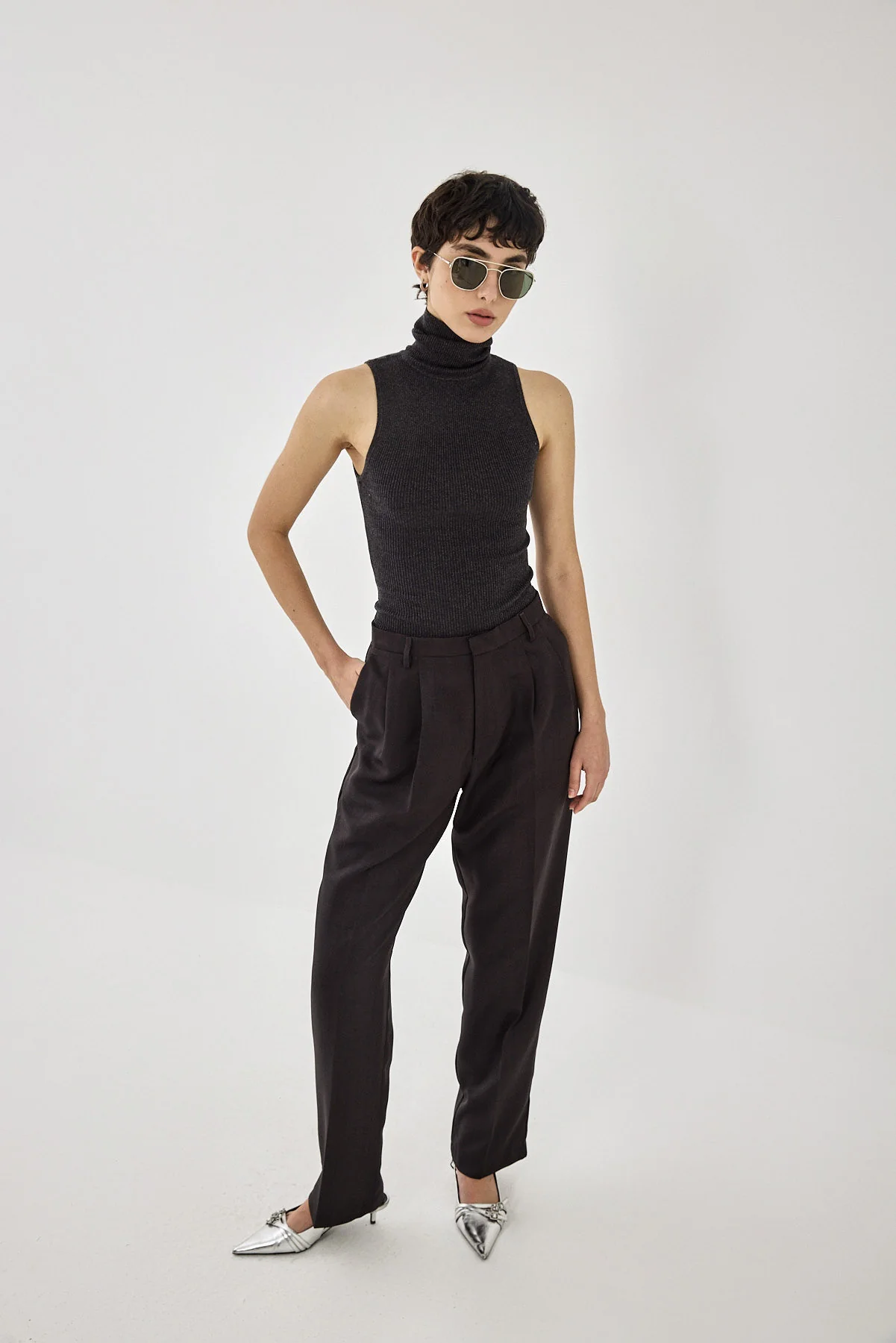 Glitter Ribbed Turtleneck Top - Image 3