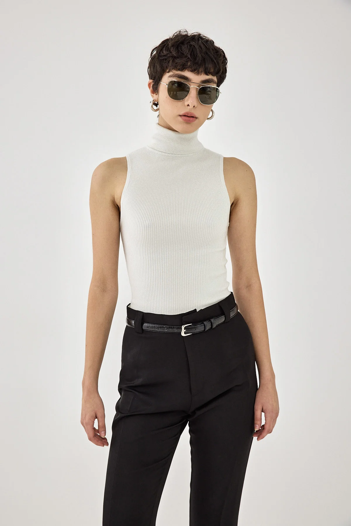 Glitter Ribbed Turtleneck Top