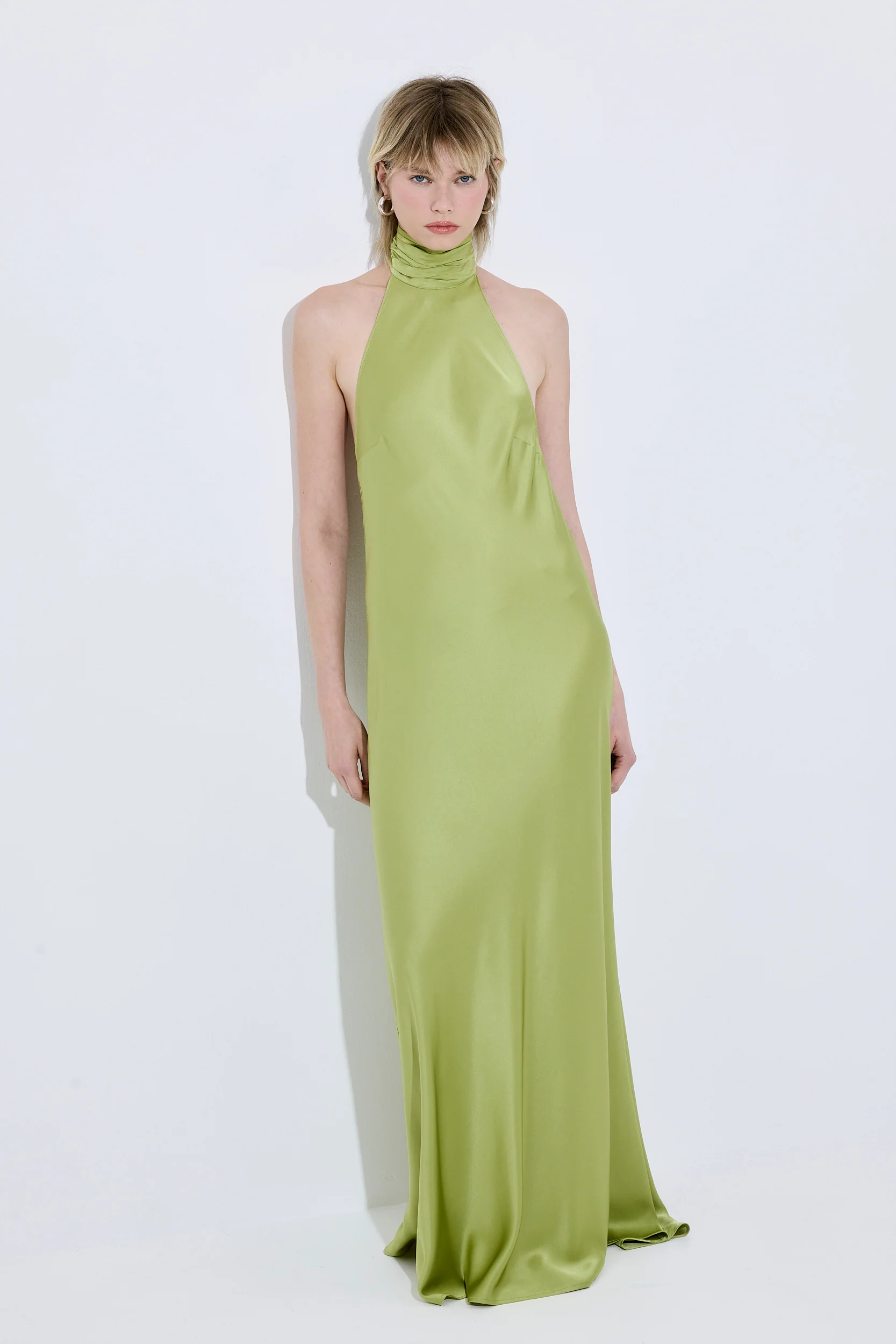 High Collar Satin Maxi Dress - Image 3