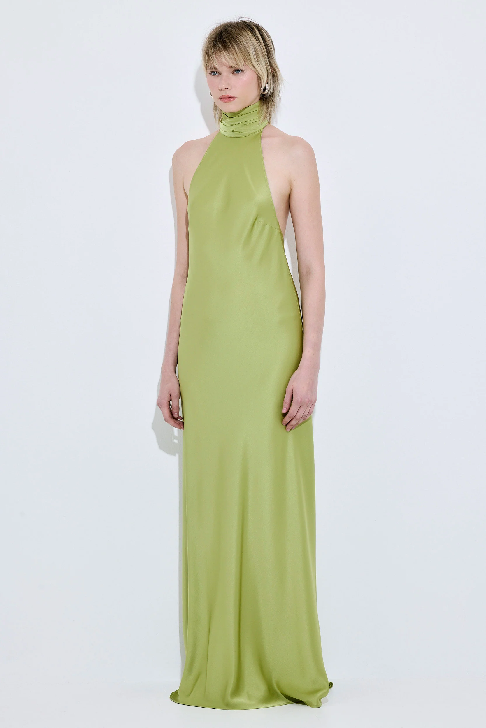 High Collar Satin Maxi Dress - Image 4