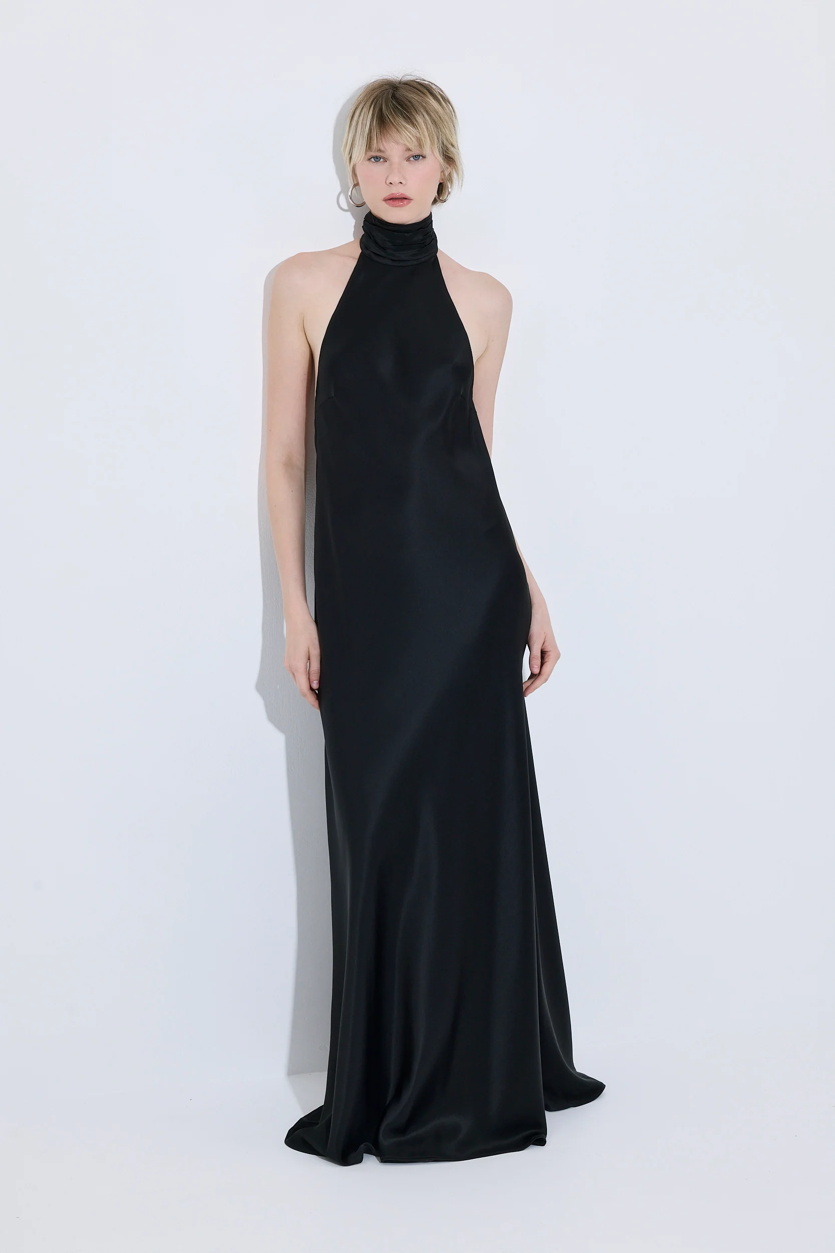 High Collar Satin Maxi Dress - Image 3