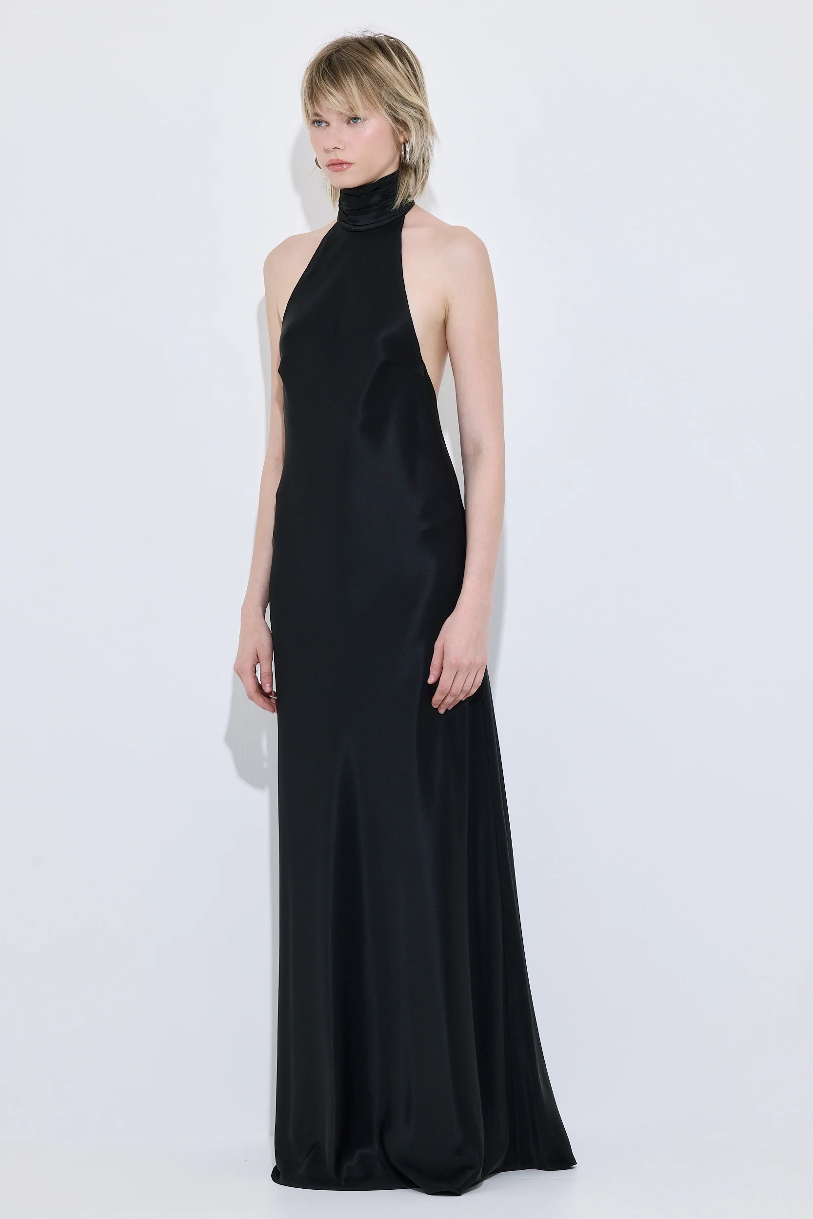 High Collar Satin Maxi Dress - Image 4