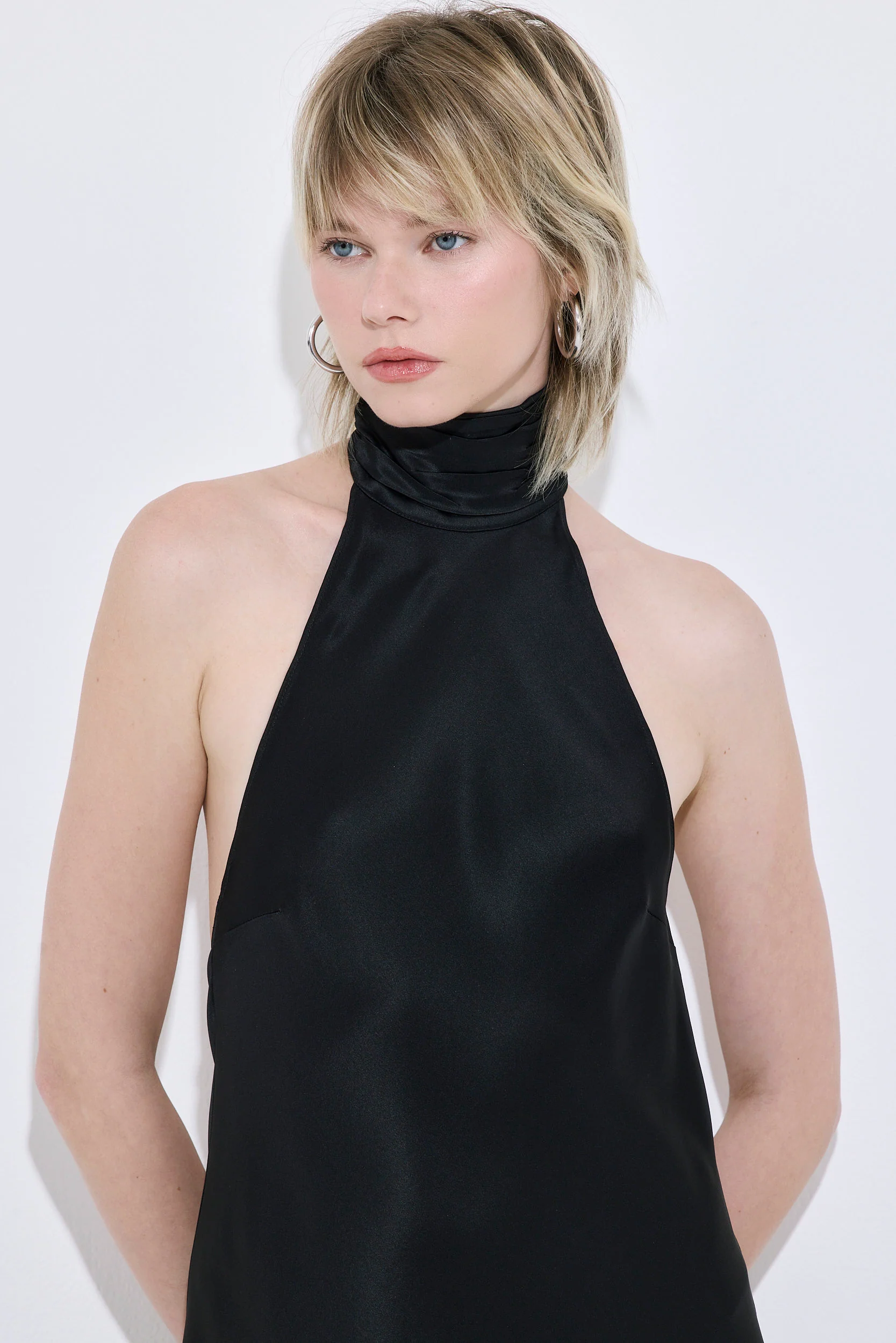 High Collar Satin Maxi Dress - Image 6