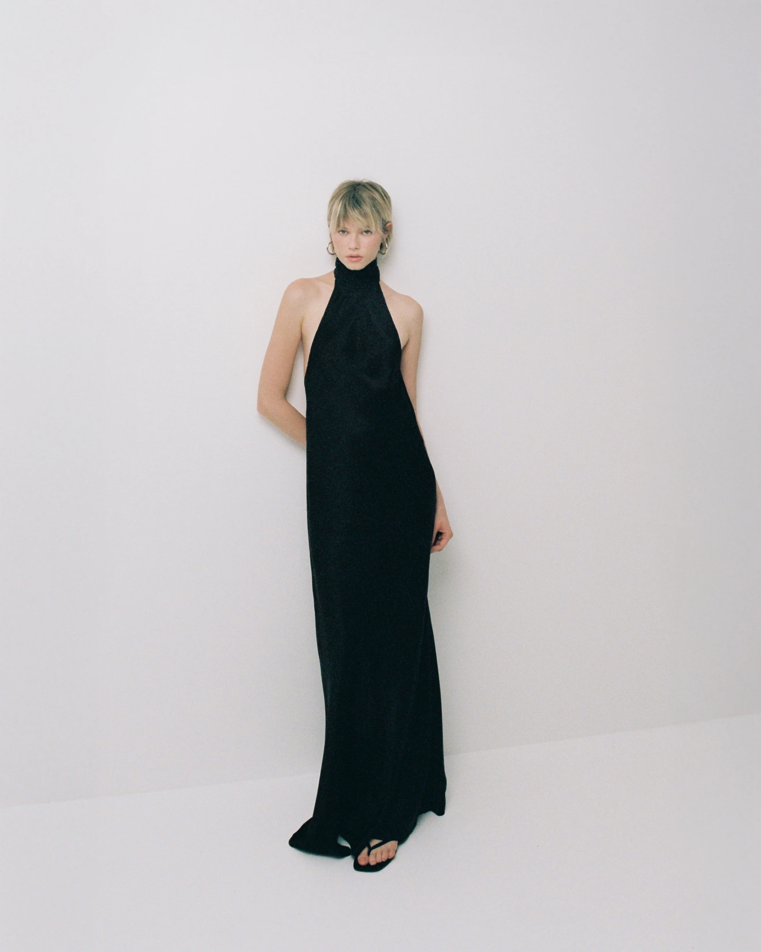 High Collar Satin Maxi Dress - Image 8