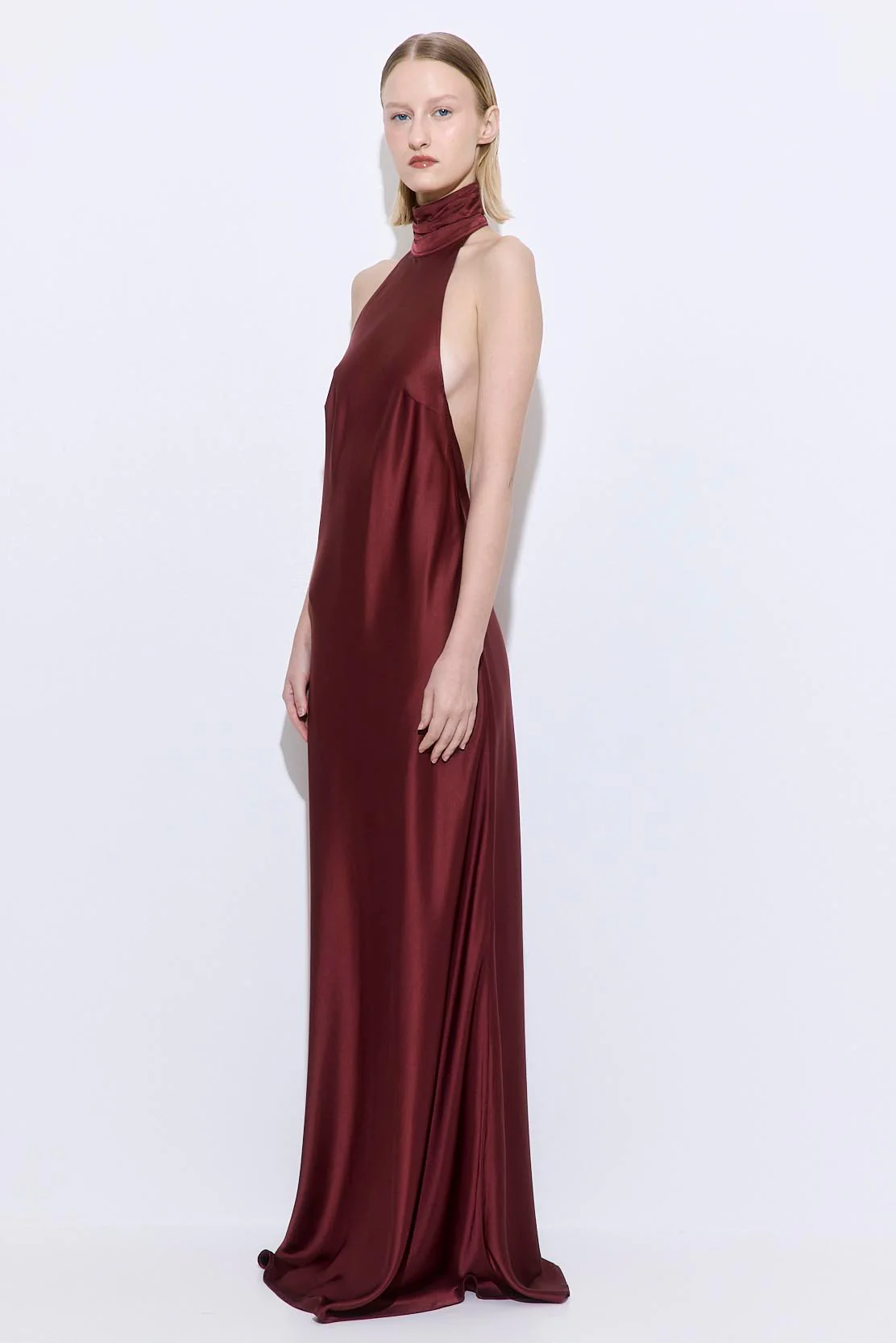 High Collar Satin Maxi Dress - Image 3
