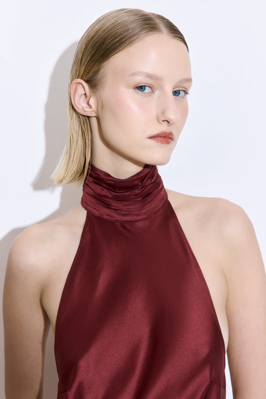 High Collar Satin Maxi Dress - Image 5