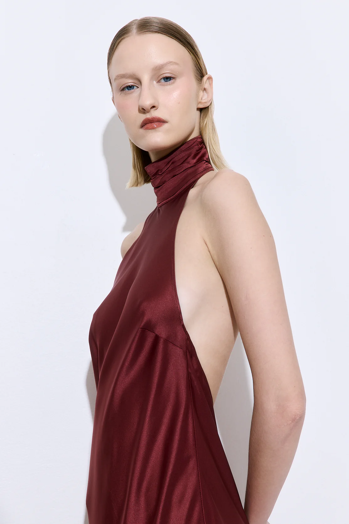 High Collar Satin Maxi Dress - Image 6