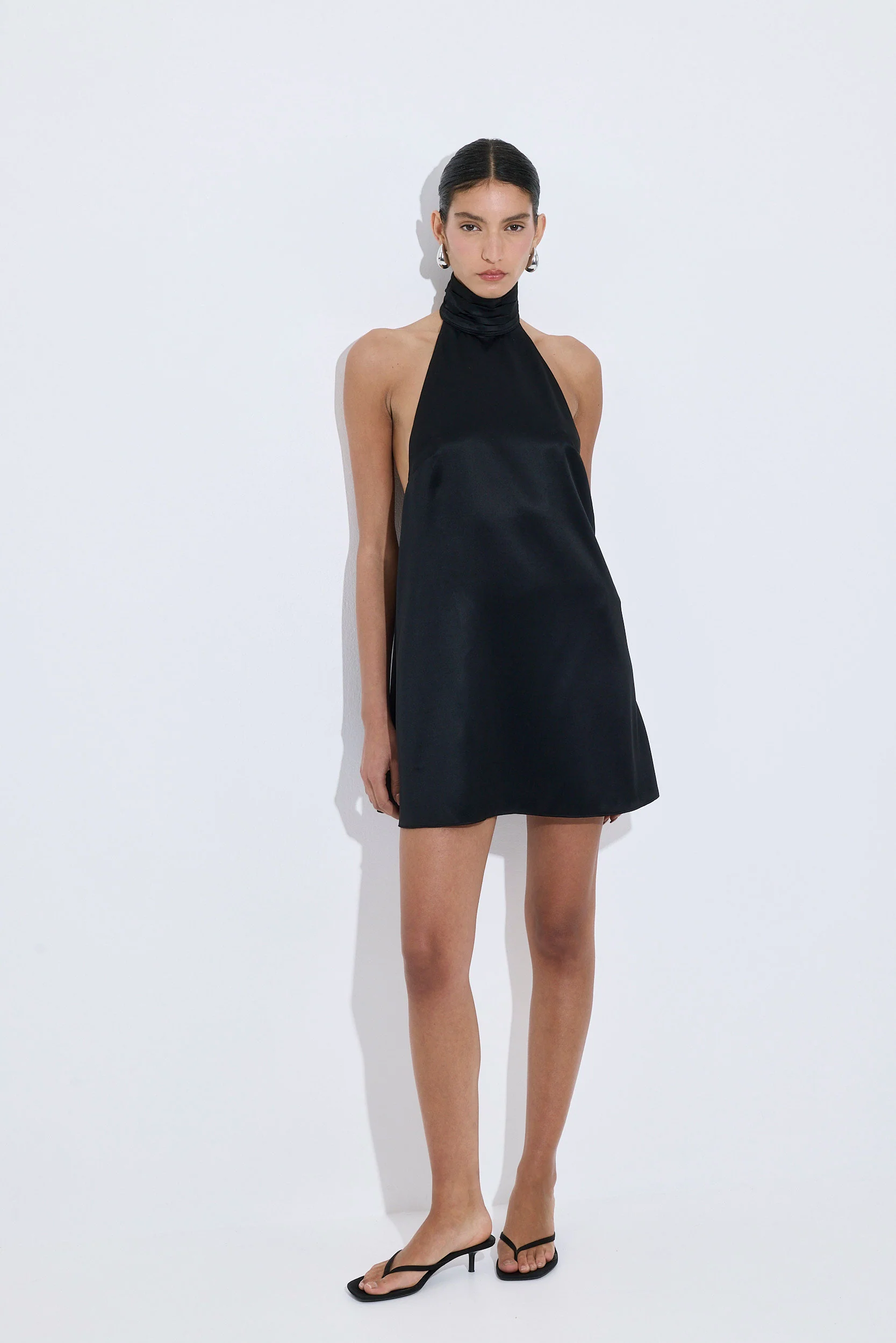 High Collar Satin Mini Dress - Image 3