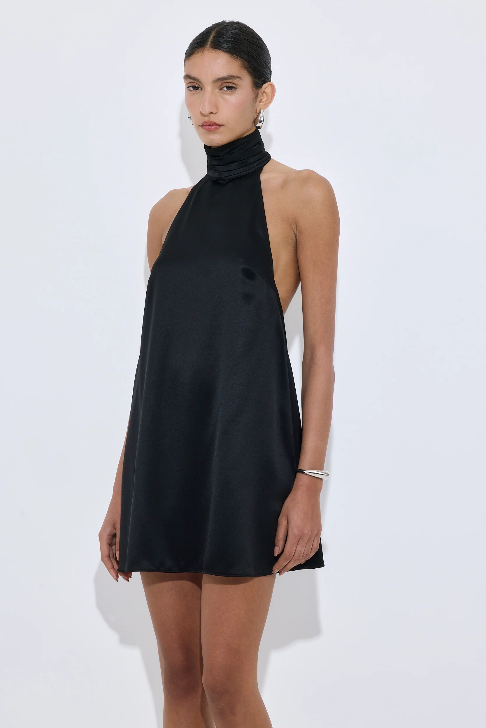 High Collar Satin Mini Dress - Image 5