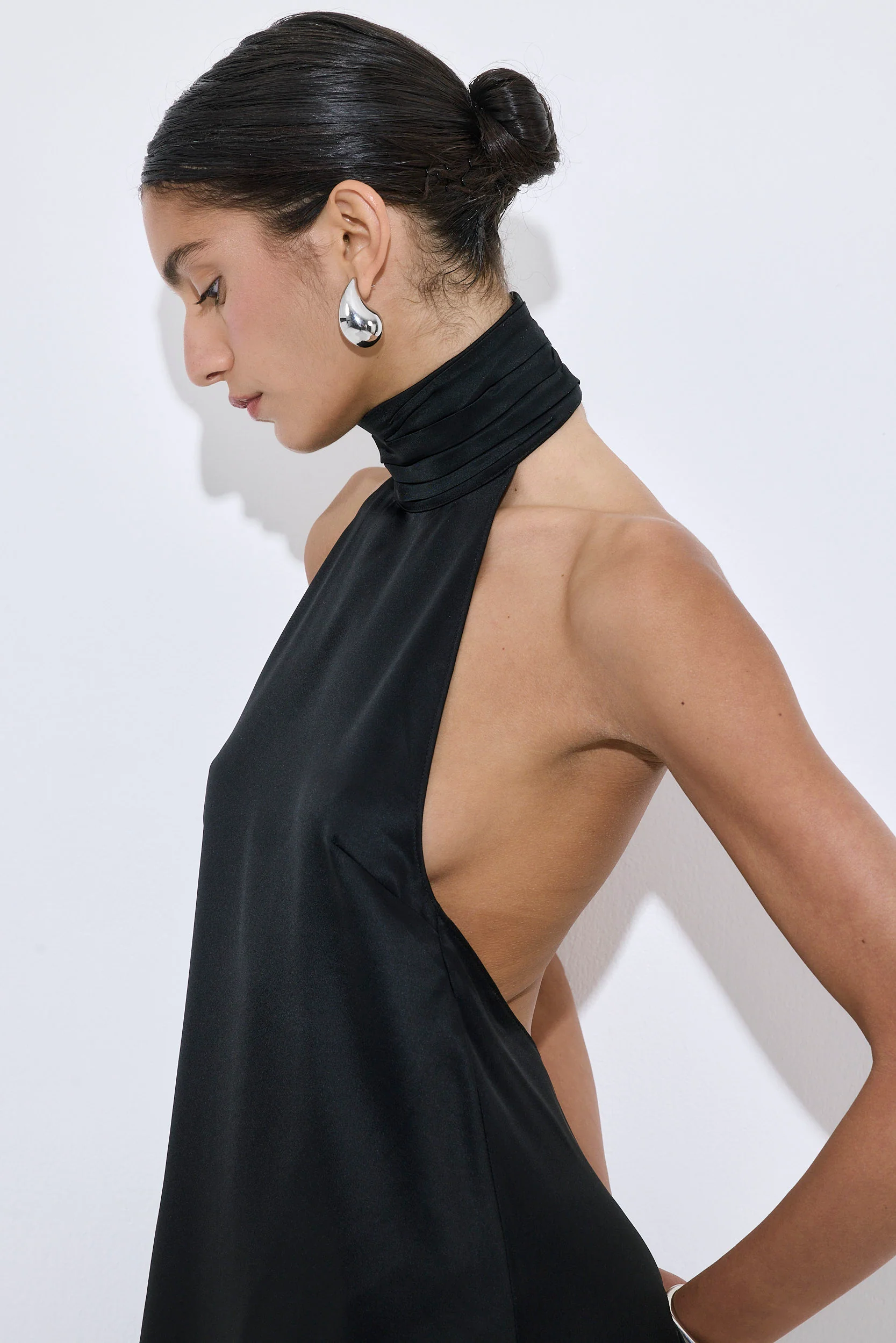 High Collar Satin Mini Dress - Image 6
