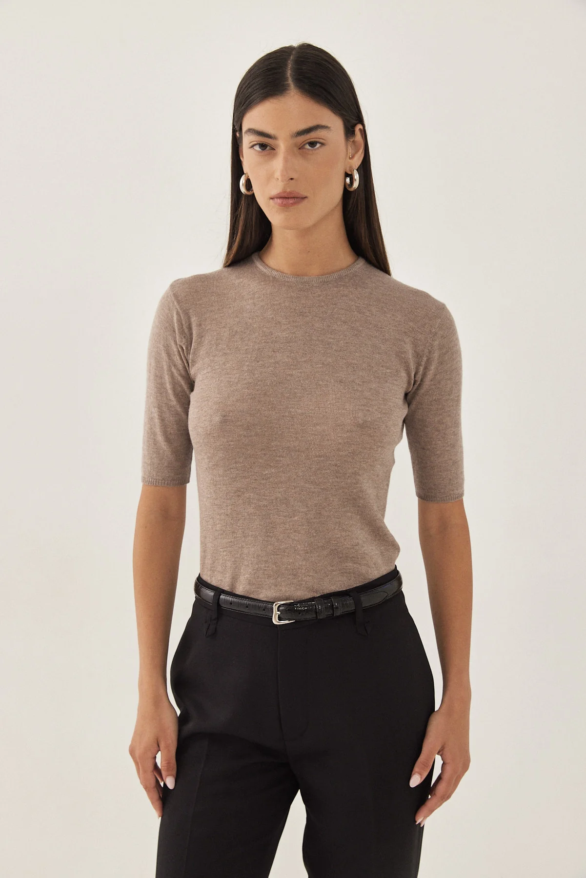 Knitted  Mid Sleeve T Shirt