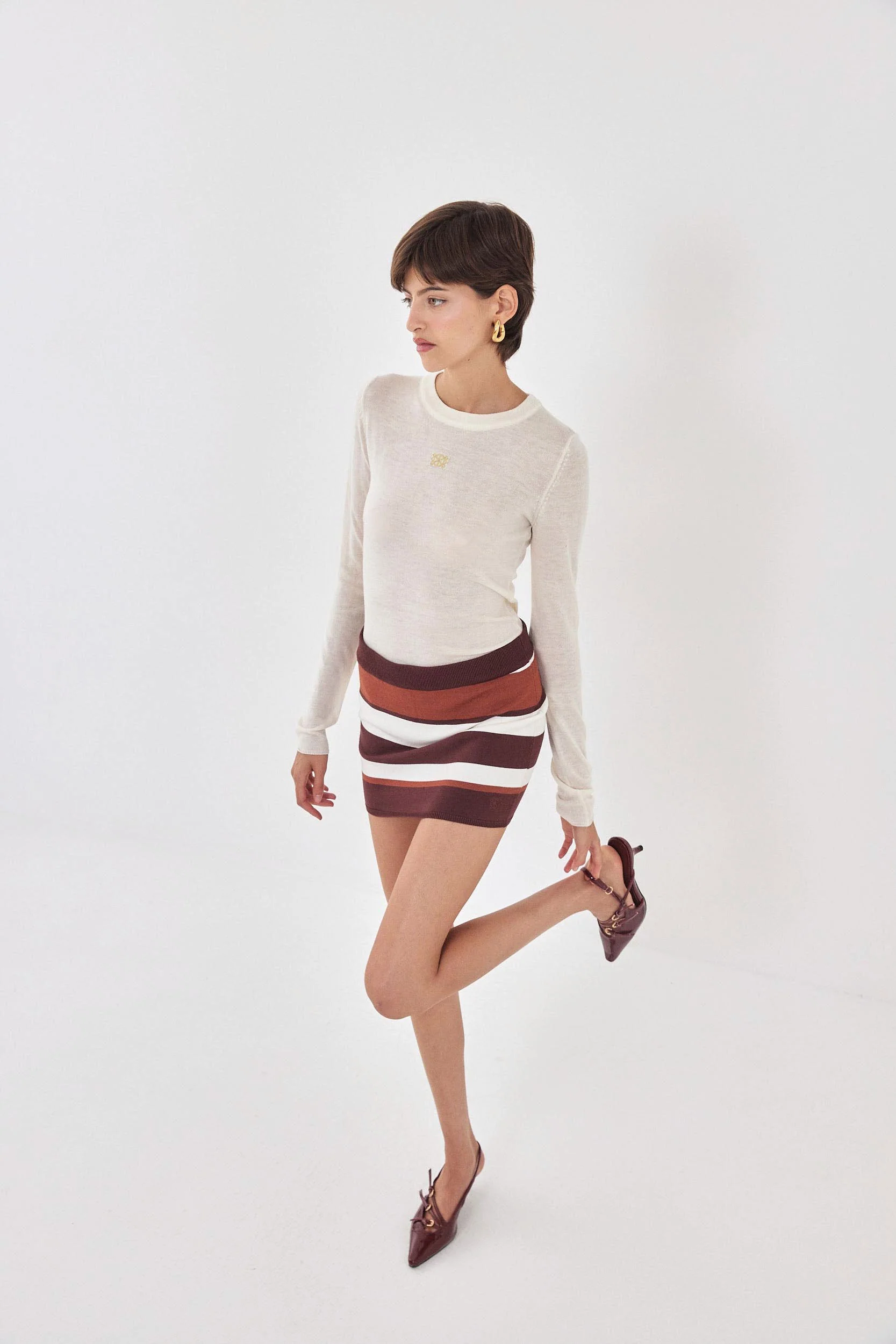 Knitted Striped Mini Skirt - Image 3