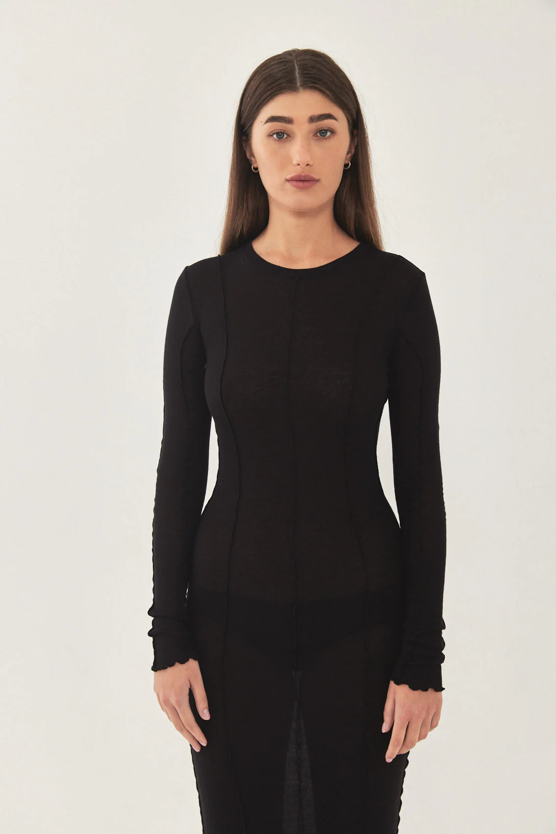 Long Sleeve Maxi Soft Curling Sheer Dress - Image 2
