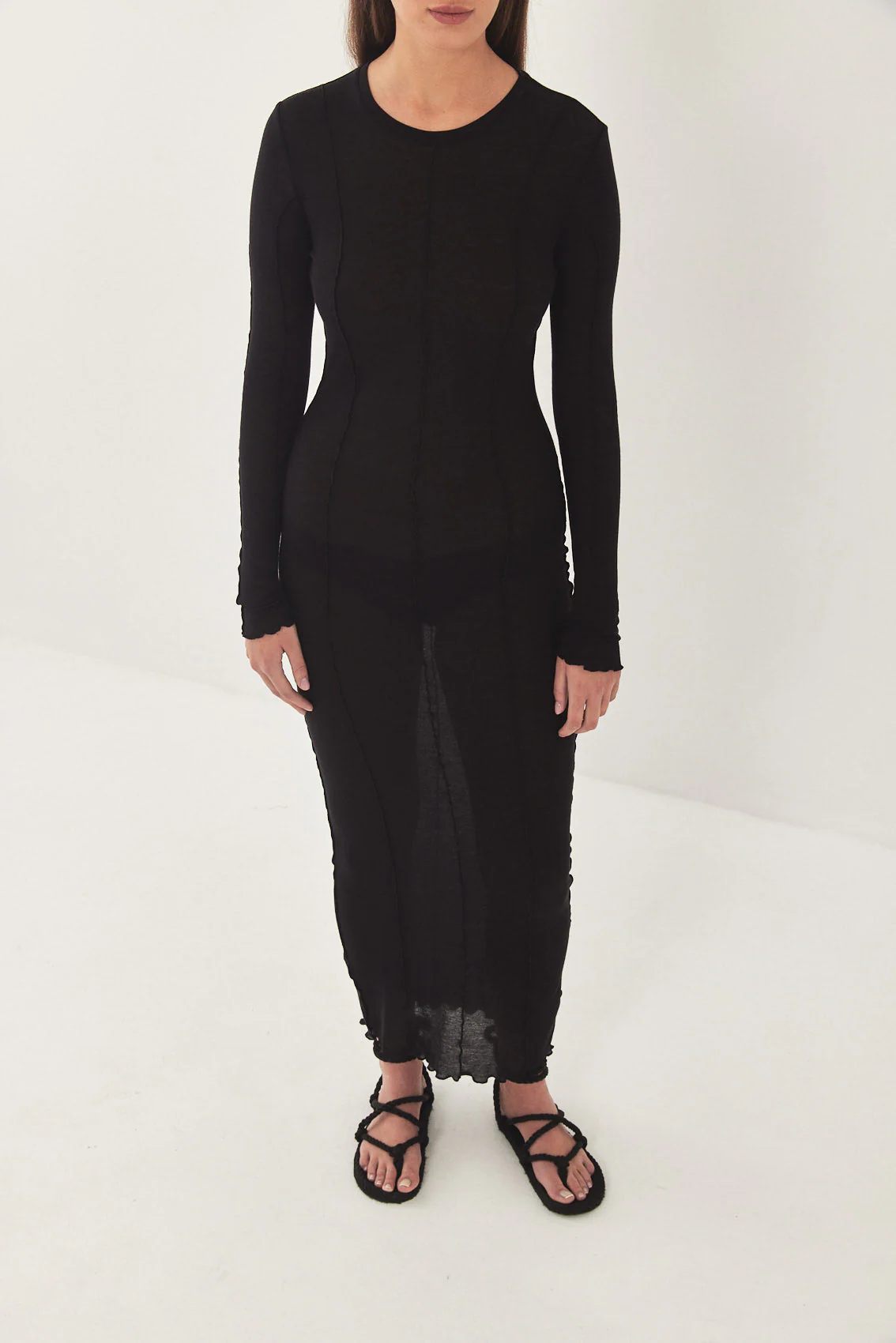 Long Sleeve Maxi Soft Curling Sheer Dress - Image 3