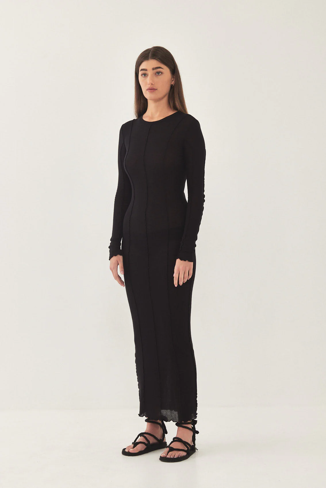 Long Sleeve Maxi Soft Curling Sheer Dress - Image 4