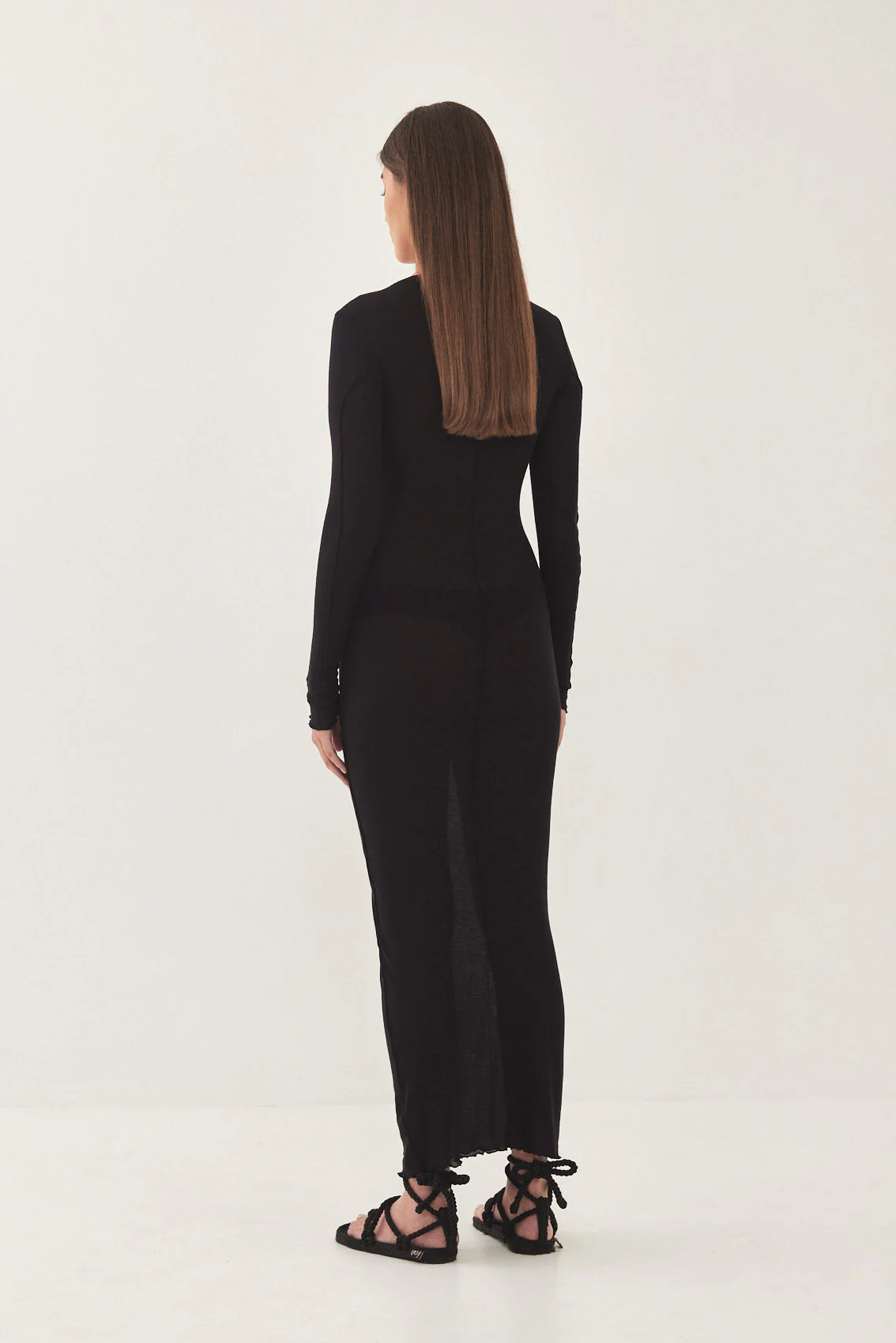 Long Sleeve Maxi Soft Curling Sheer Dress - Image 5