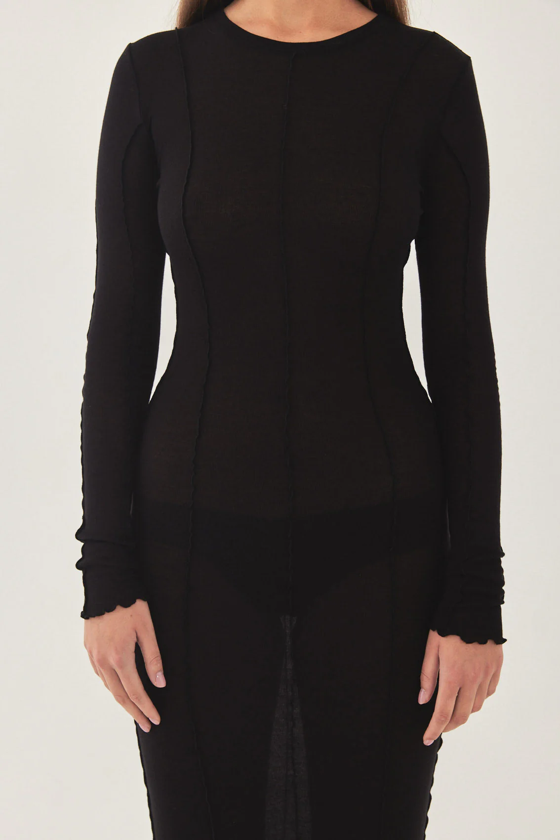 Long Sleeve Maxi Soft Curling Sheer Dress - Image 6