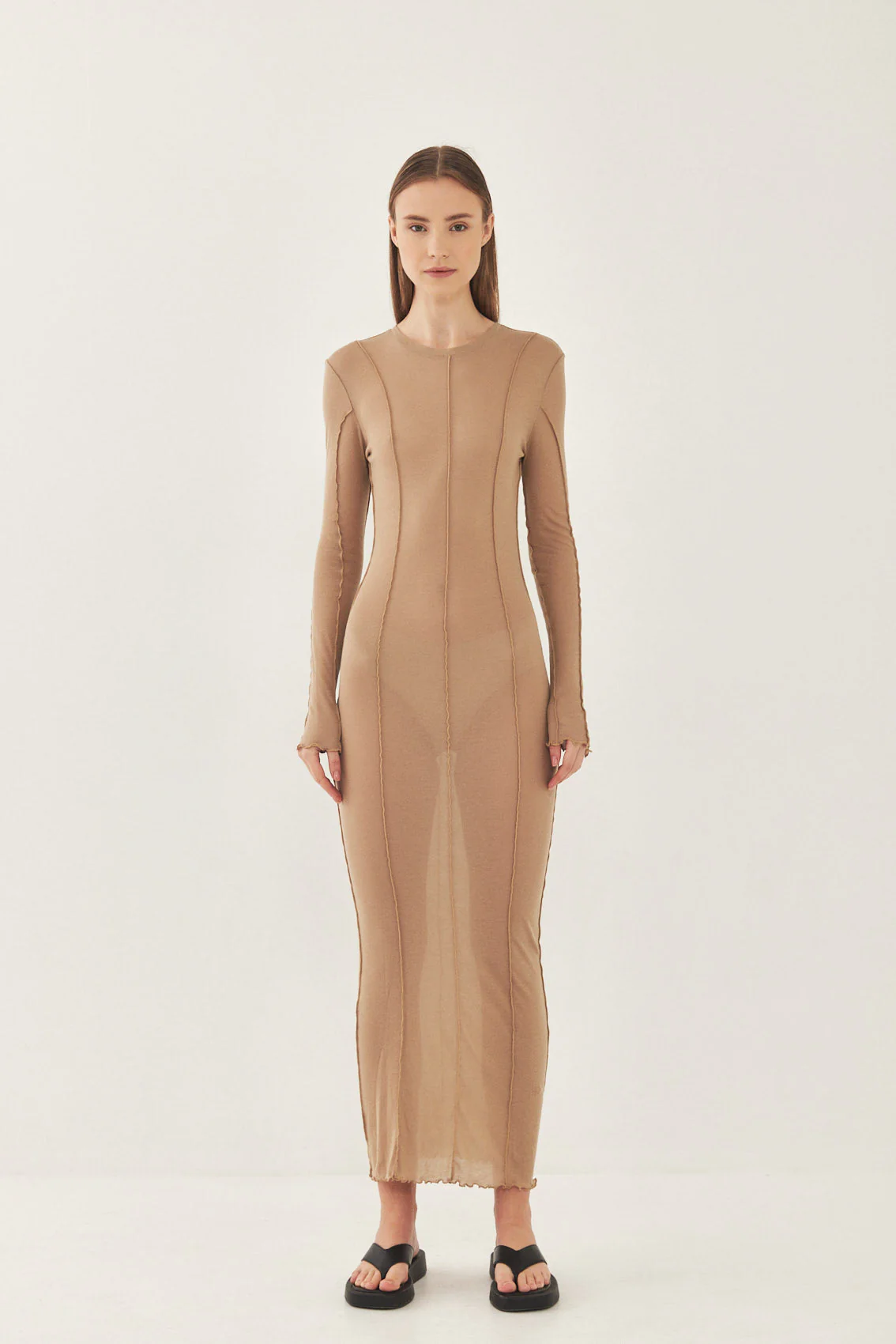 Long Sleeve Maxi Soft Curling Sheer Dress