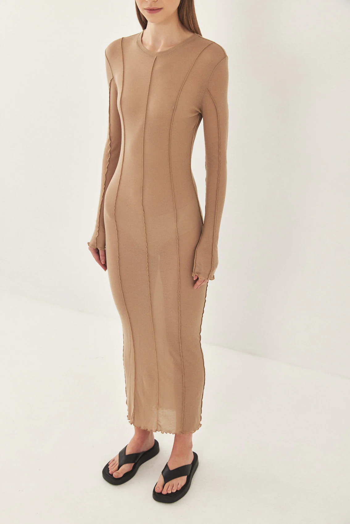 Long Sleeve Maxi Soft Curling Sheer Dress - Image 2