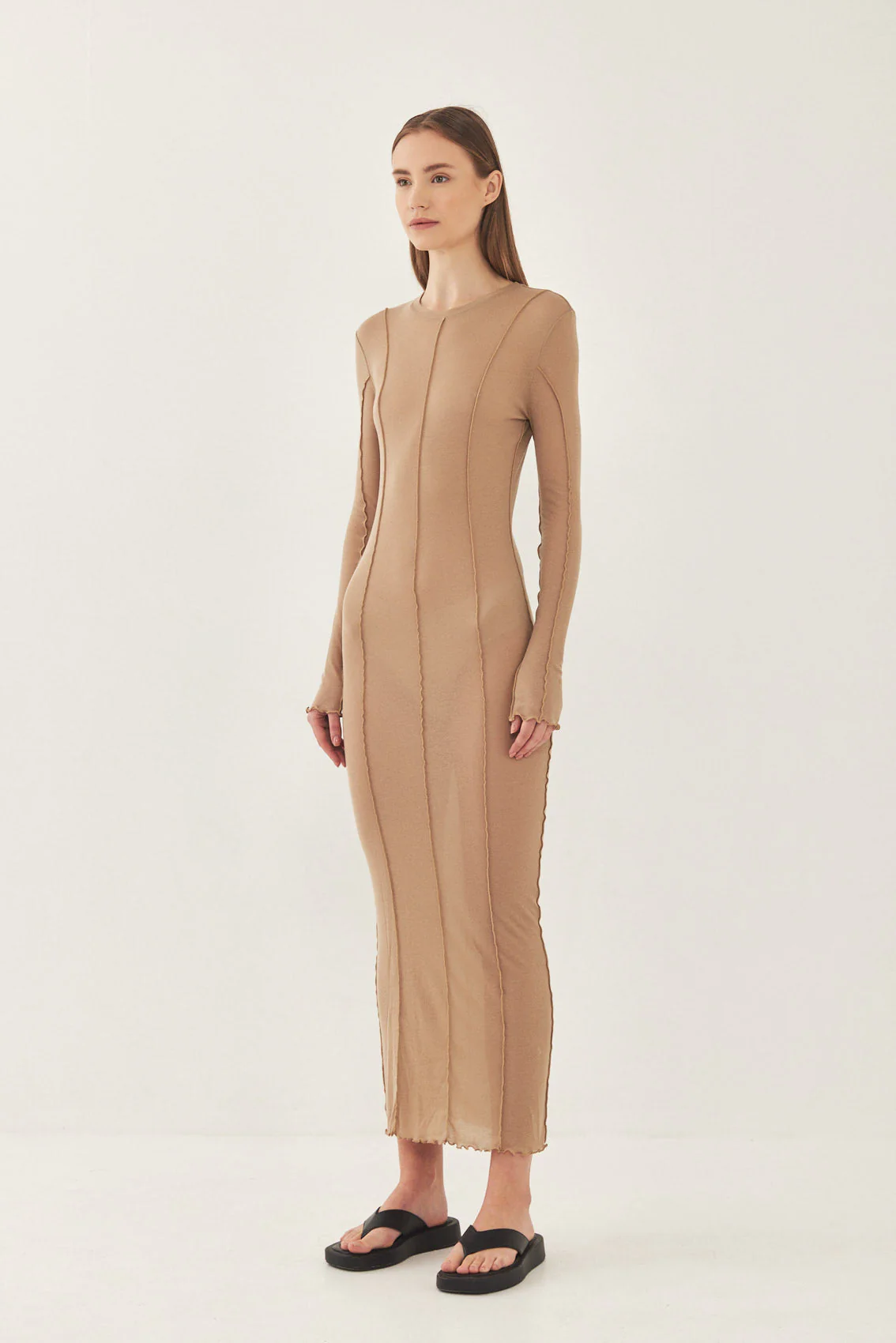 Long Sleeve Maxi Soft Curling Sheer Dress - Image 3