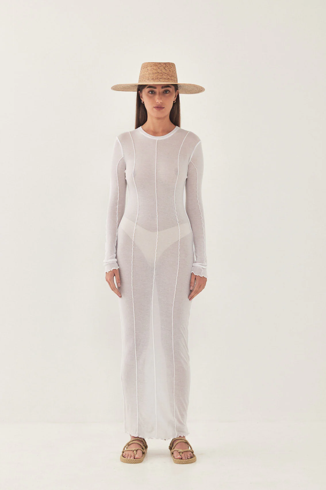 Long Sleeve Maxi Soft Curling Sheer Dress