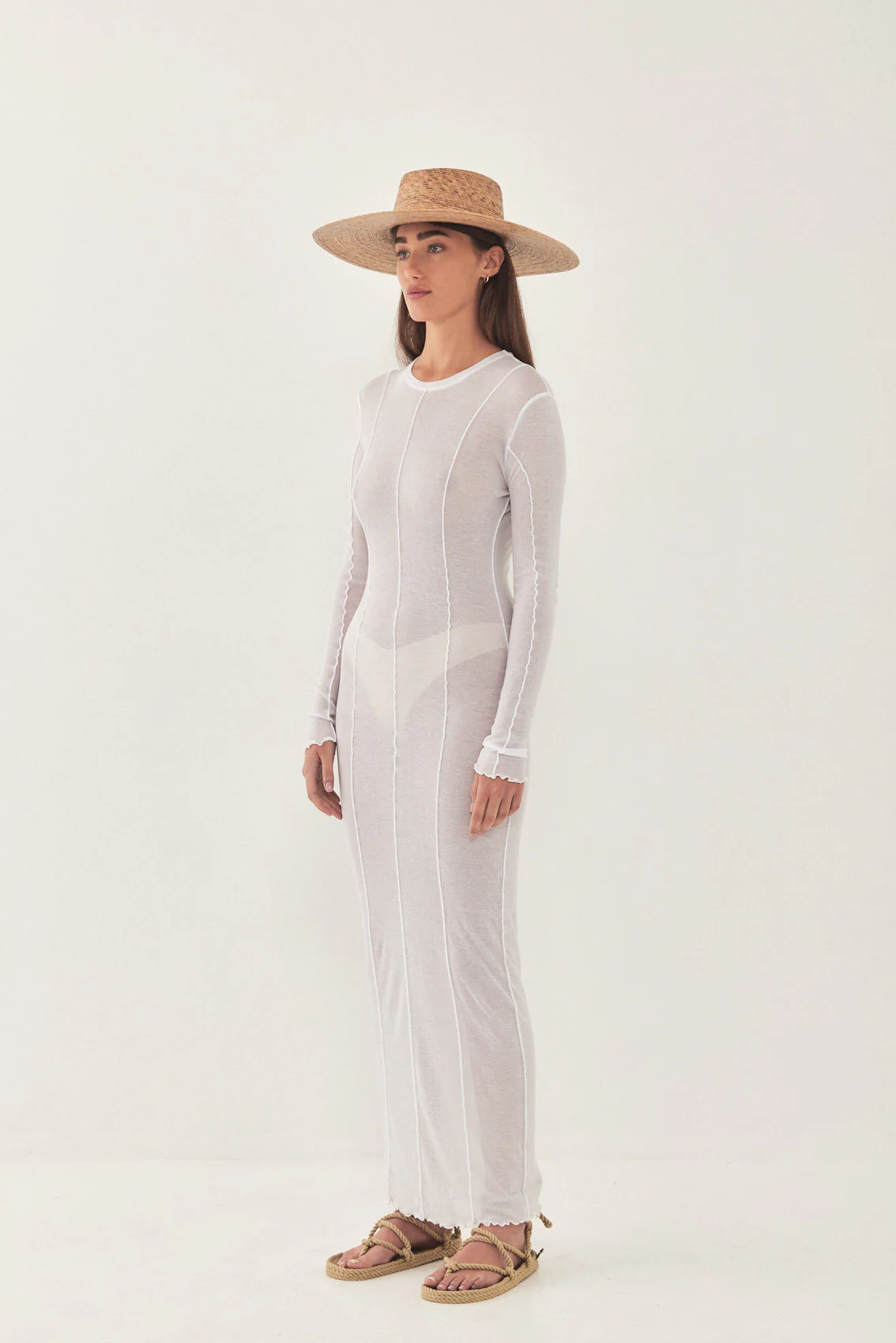 Long Sleeve Maxi Soft Curling Sheer Dress - Image 4