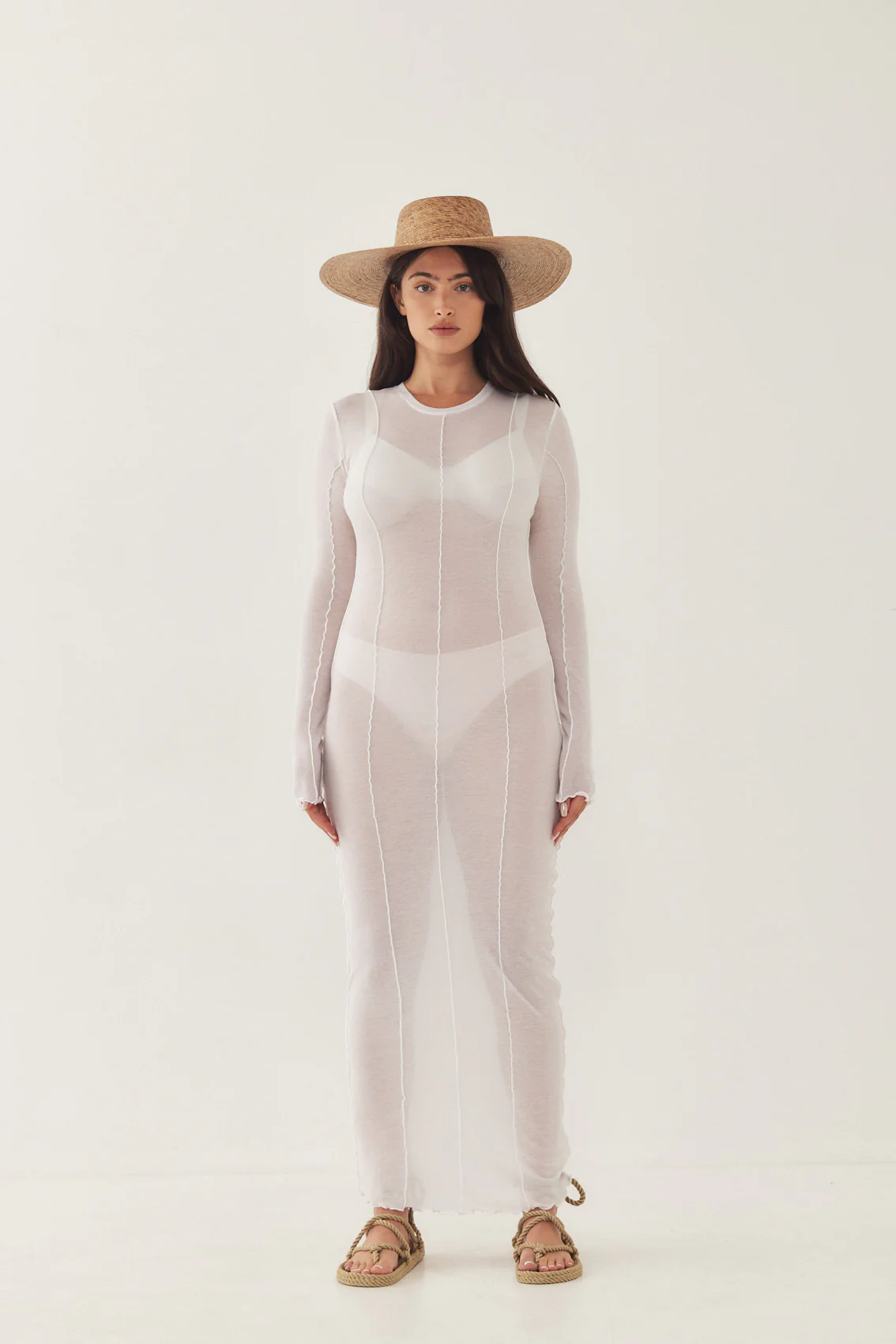 Long Sleeve Maxi Soft Curling Sheer Dress - Image 7