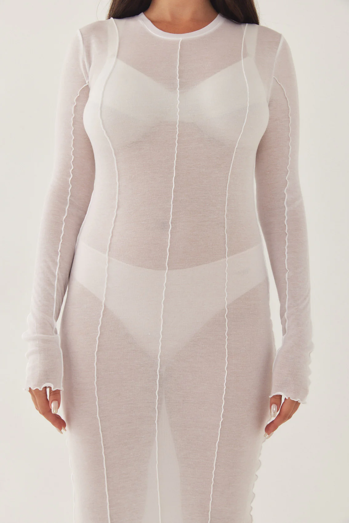 Long Sleeve Maxi Soft Curling Sheer Dress - Image 8