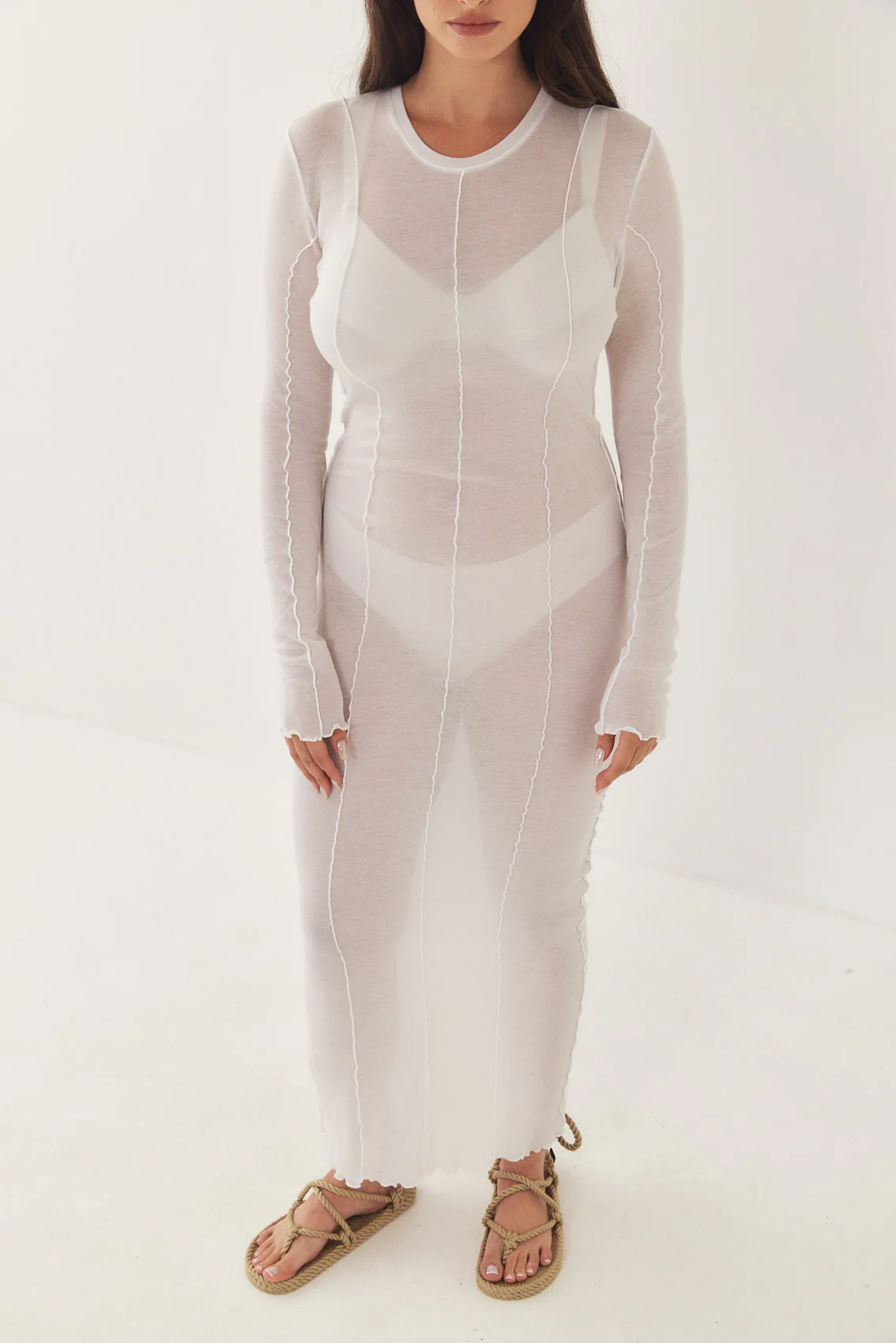 Long Sleeve Maxi Soft Curling Sheer Dress - Image 9