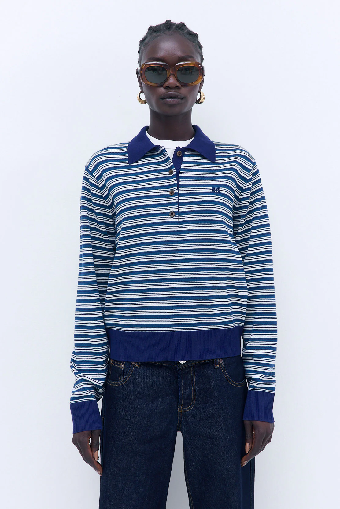 Long Sleeved Knitted Polo Shirt