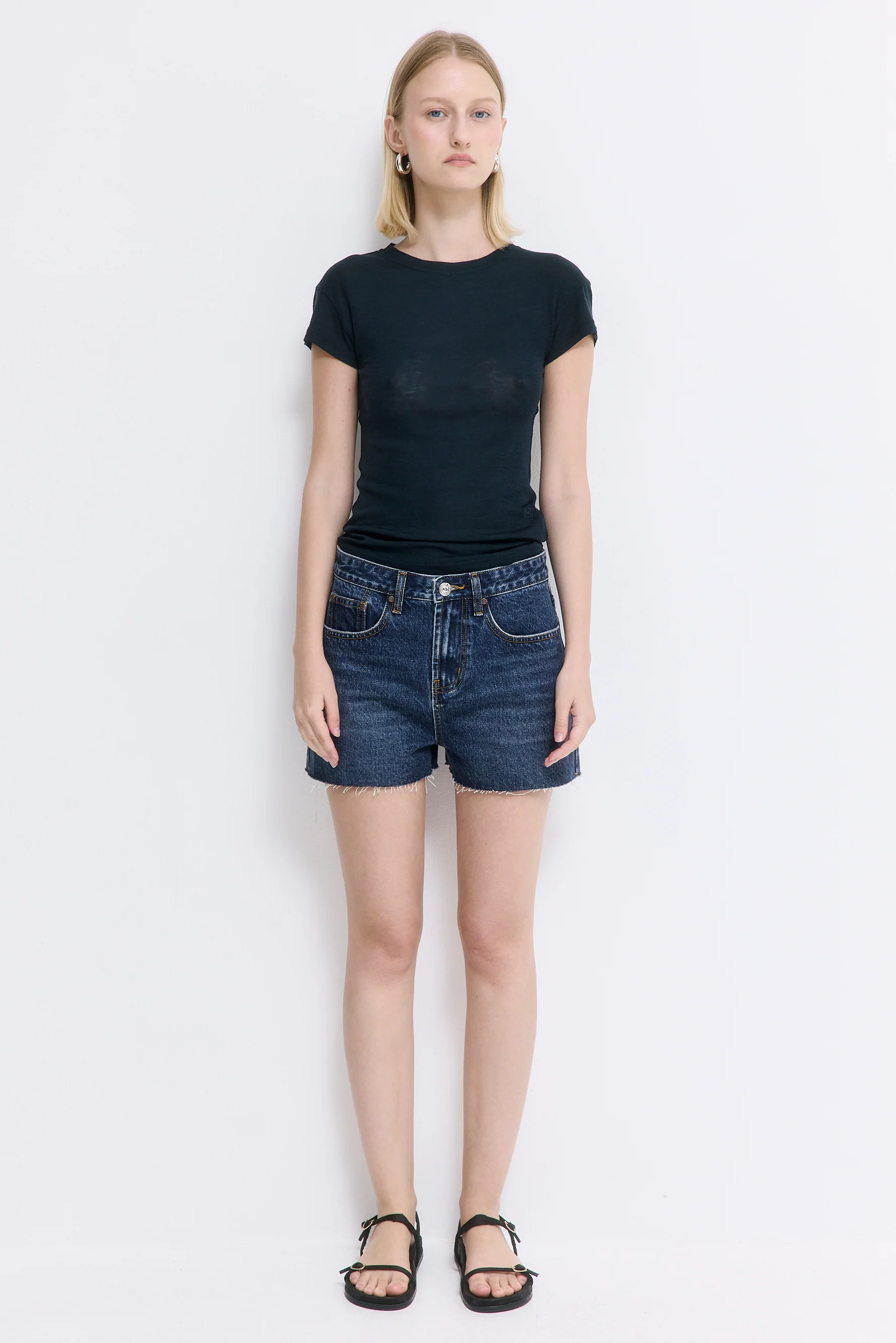 Mid Rise Denim Shorts