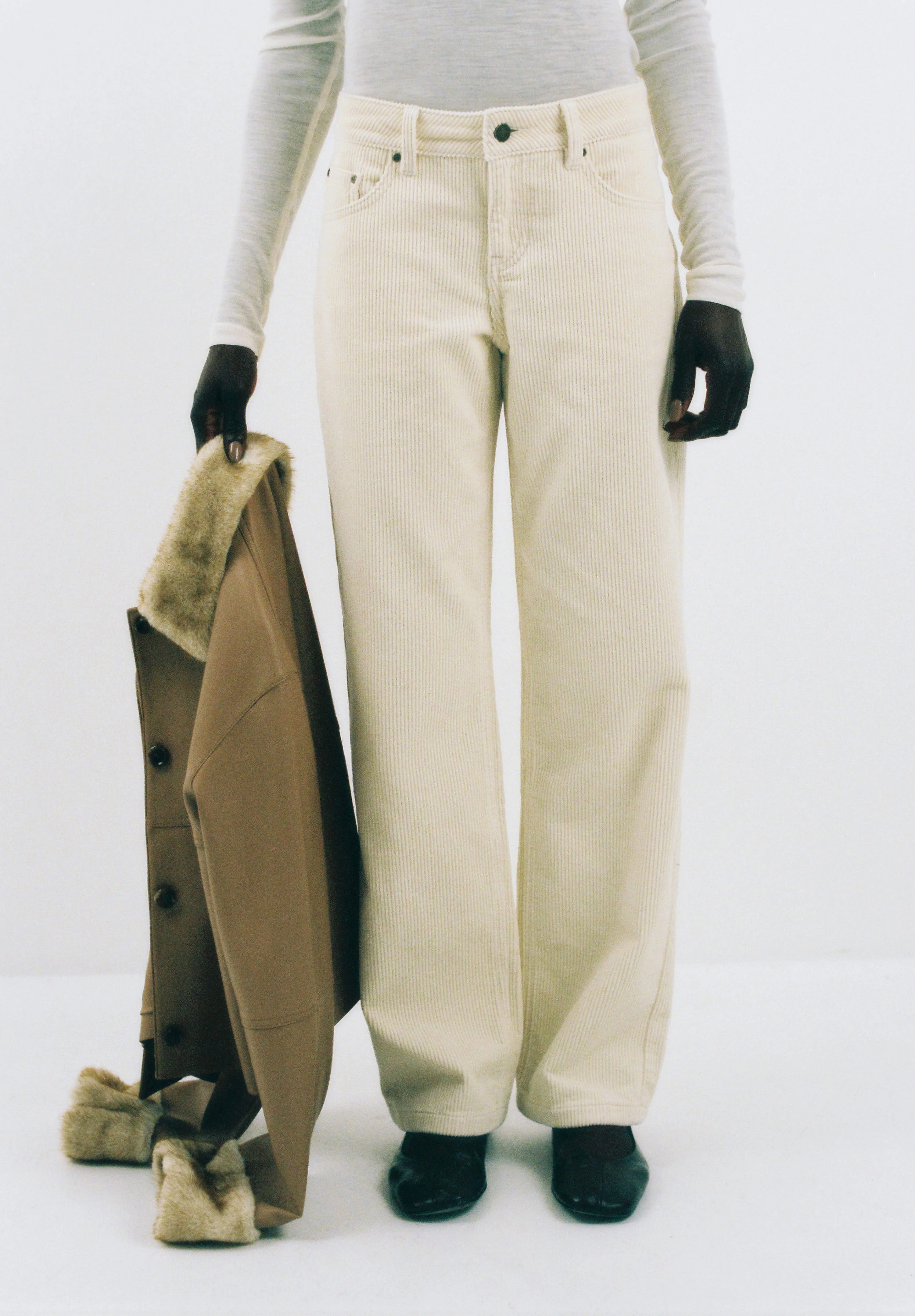 Mid Waist Corduroy Pants