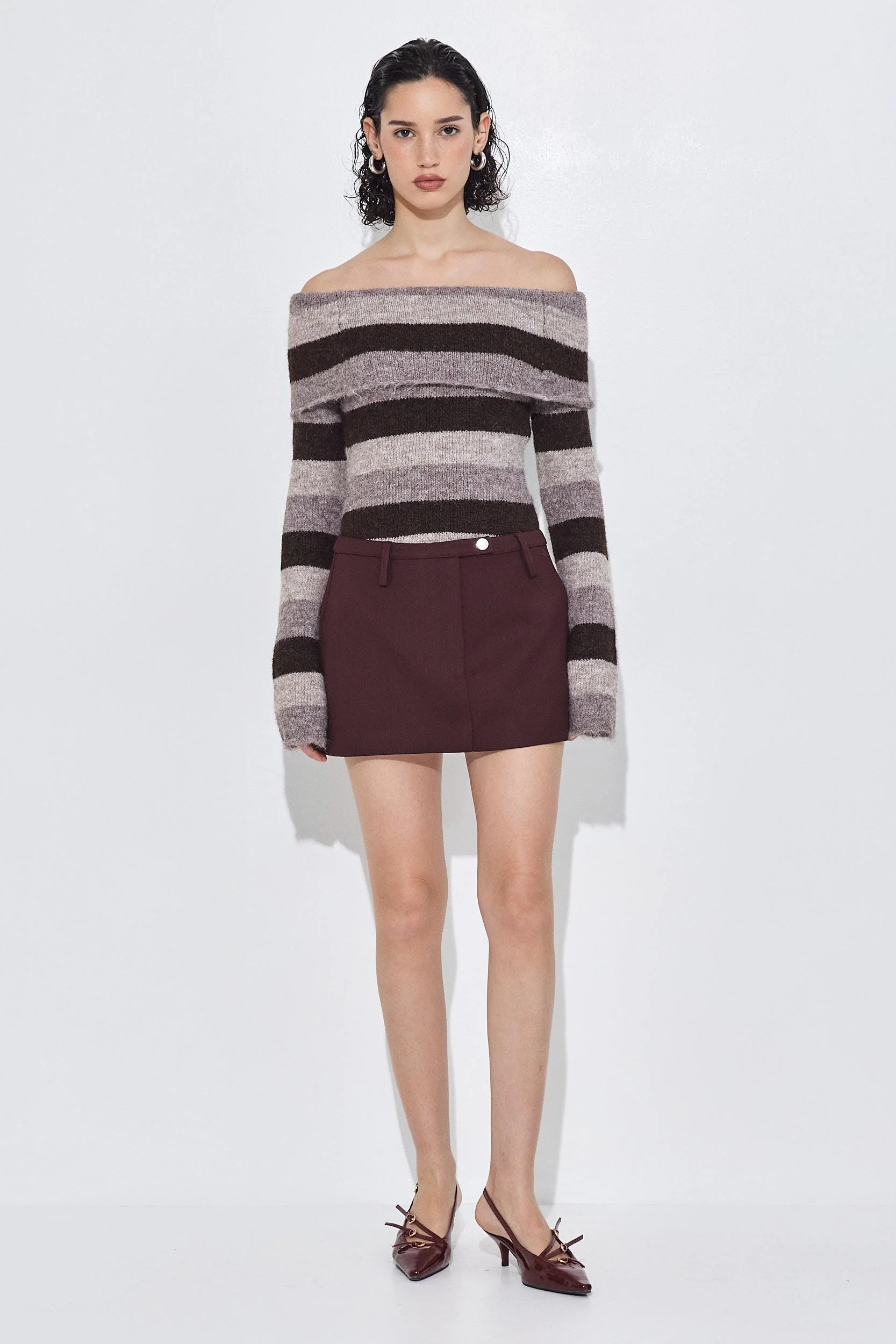 Off Shoulder Fuzzy Sweater - Image 2