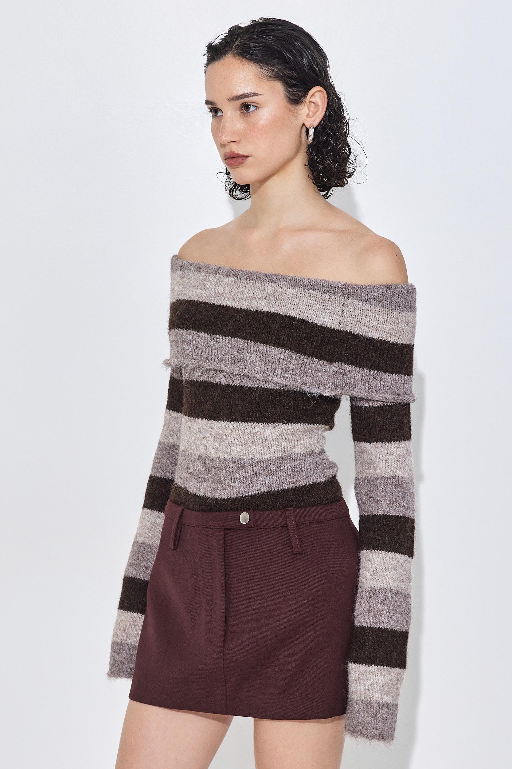 Off Shoulder Fuzzy Sweater - Image 4