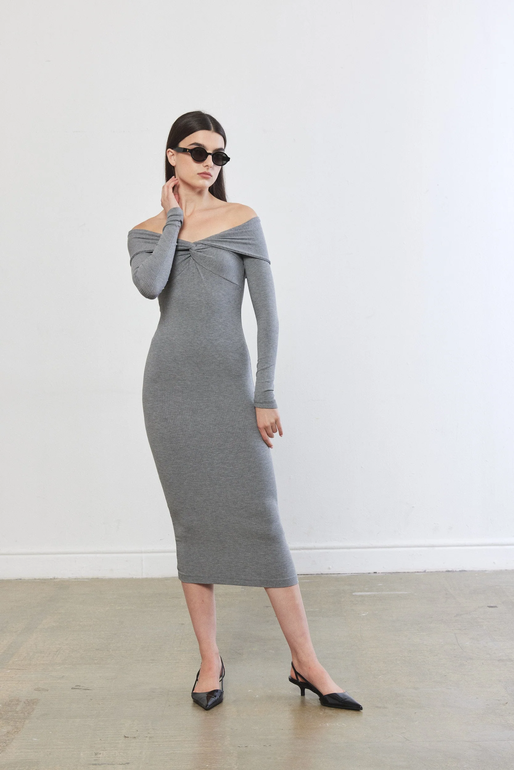 Off Shoulder Ribbed Dress - Image 3