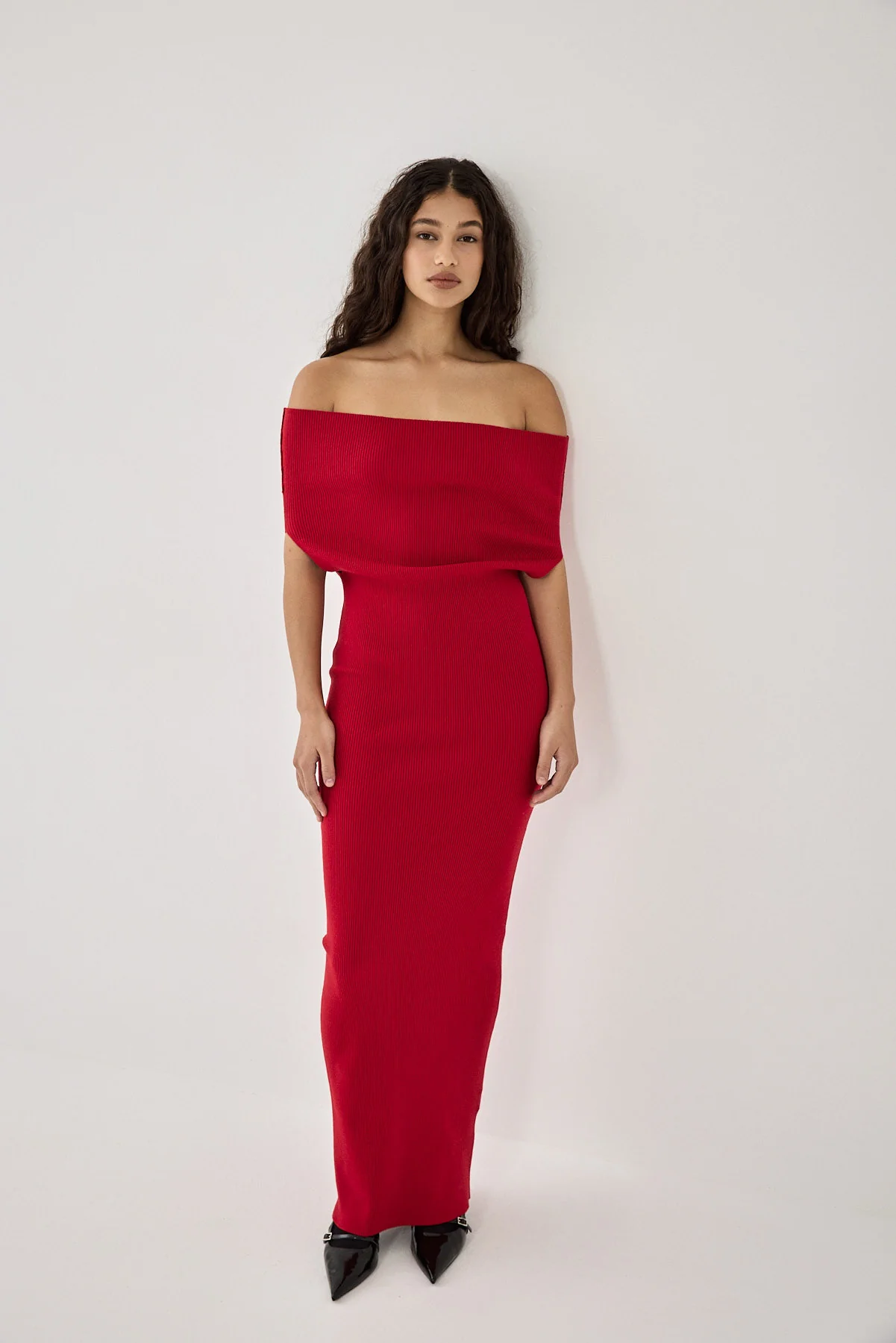 Off Shoulder Tight Ribbed Dress - Image 3