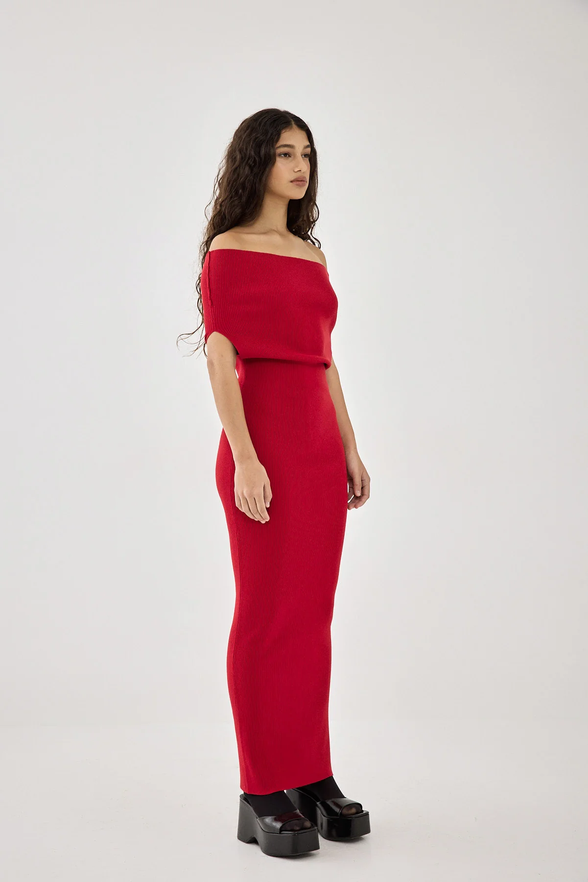 Off Shoulder Tight Ribbed Dress - Image 4