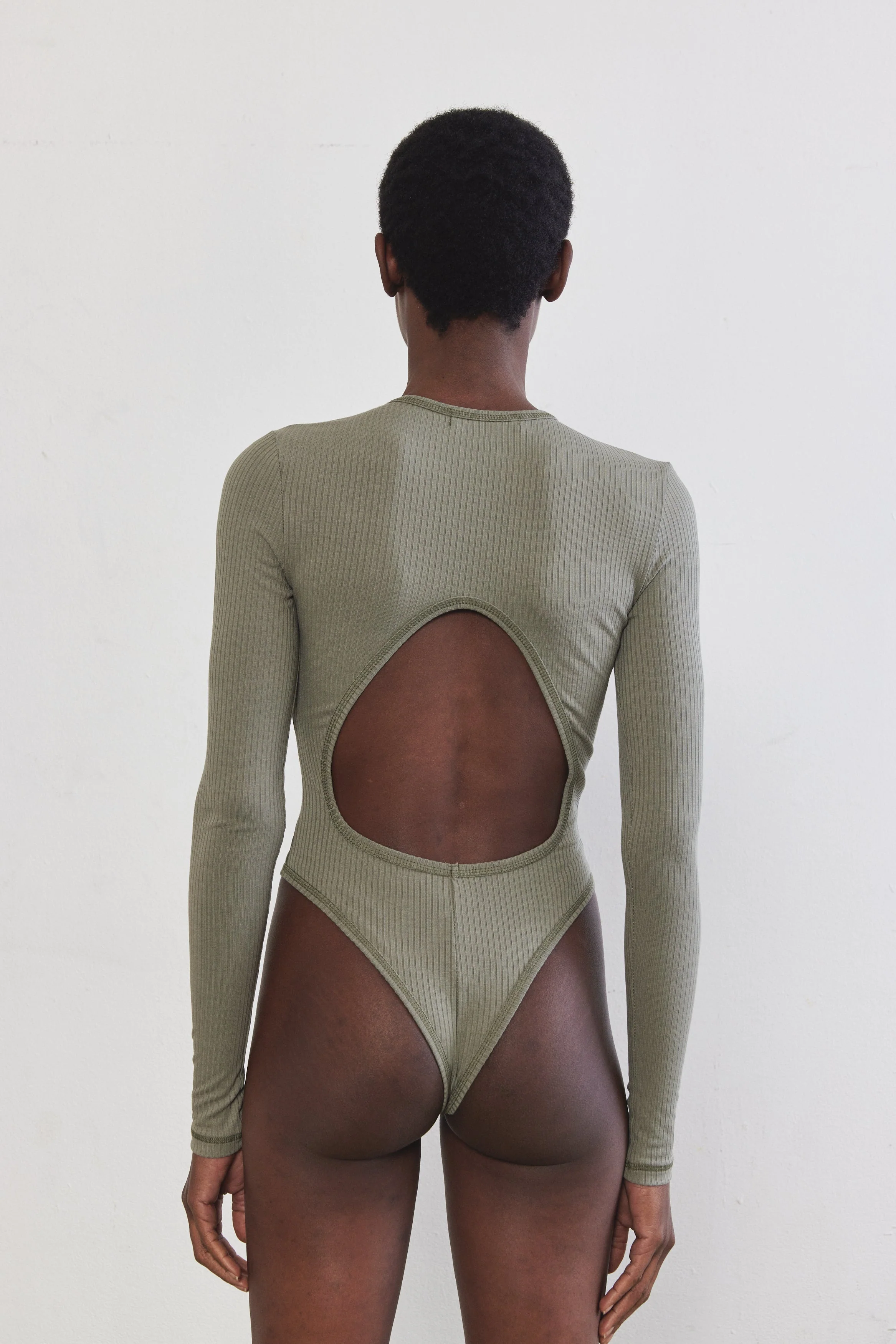 Open Back Ribbed Bodysuit - Image 2