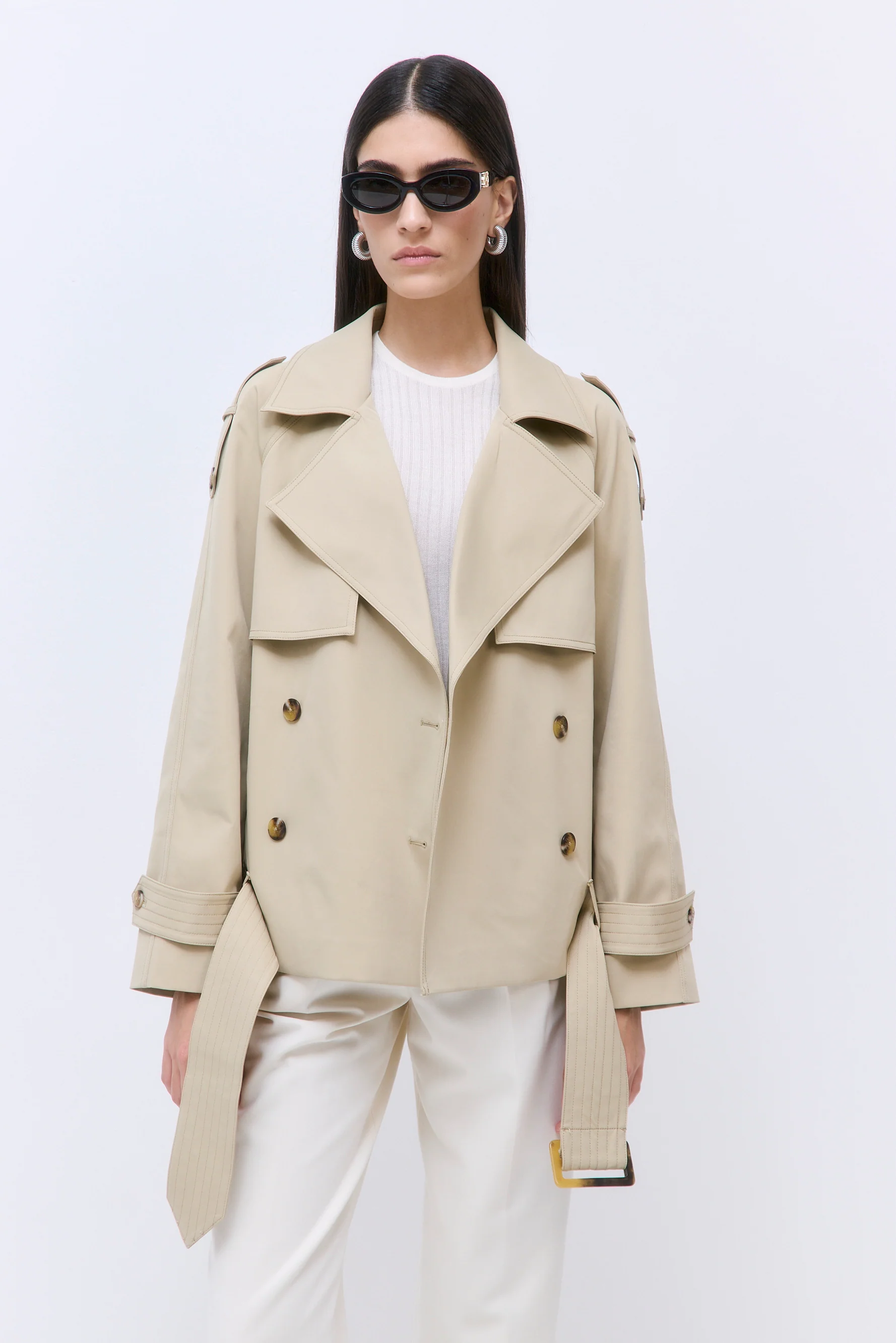 Oversized Cropped Double Breasted Trench Coat