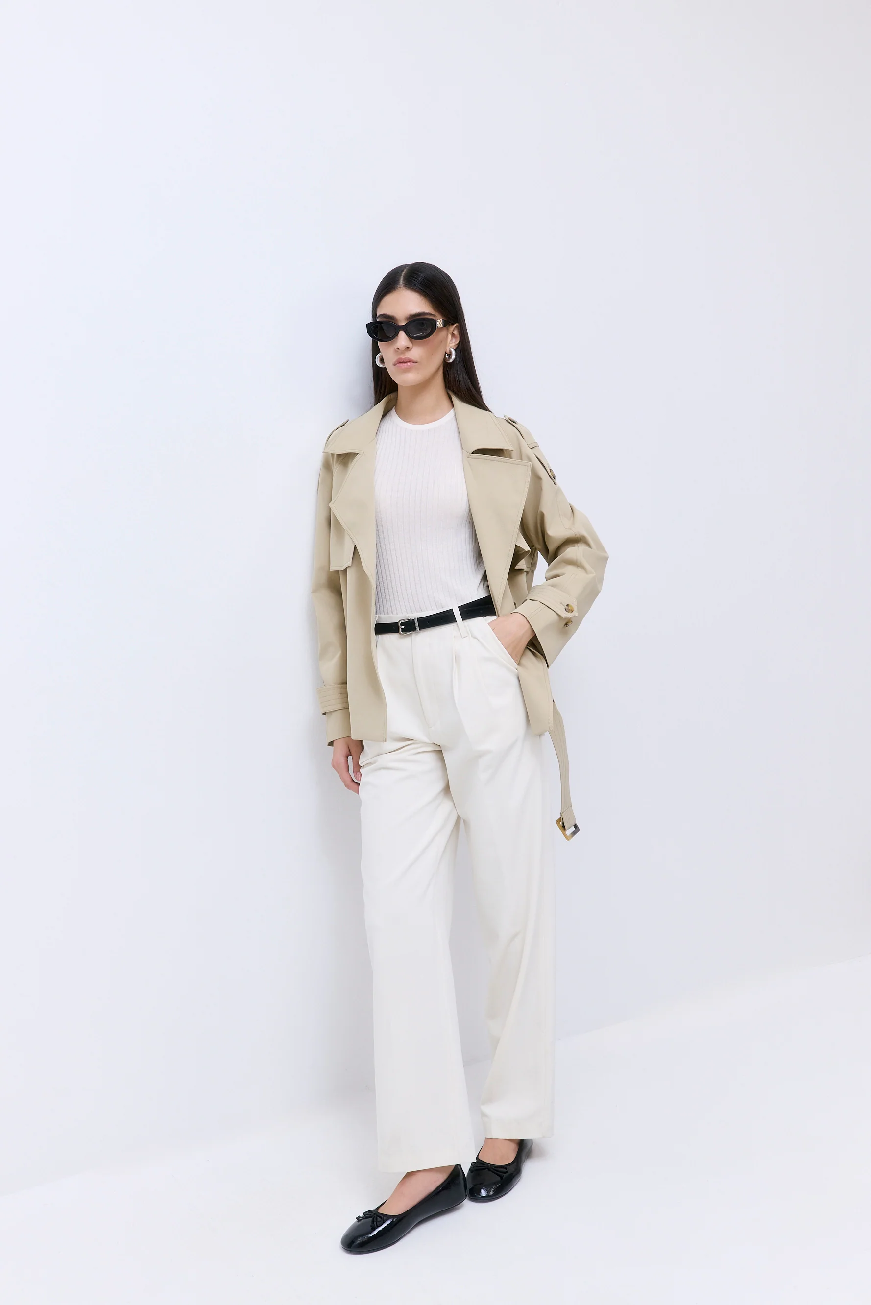Oversized Cropped Double Breasted Trench Coat - Image 3