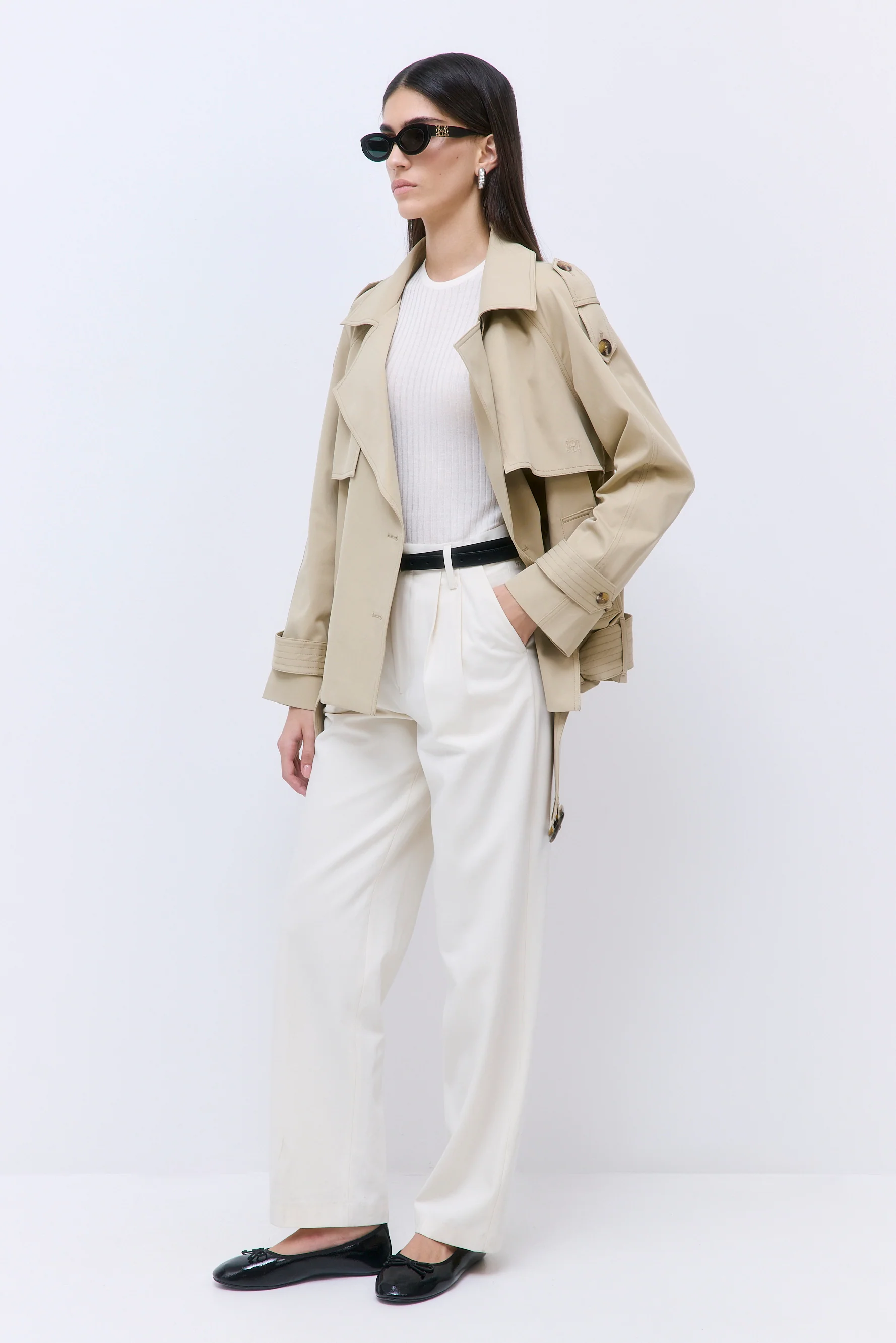 Oversized Cropped Double Breasted Trench Coat - Image 4